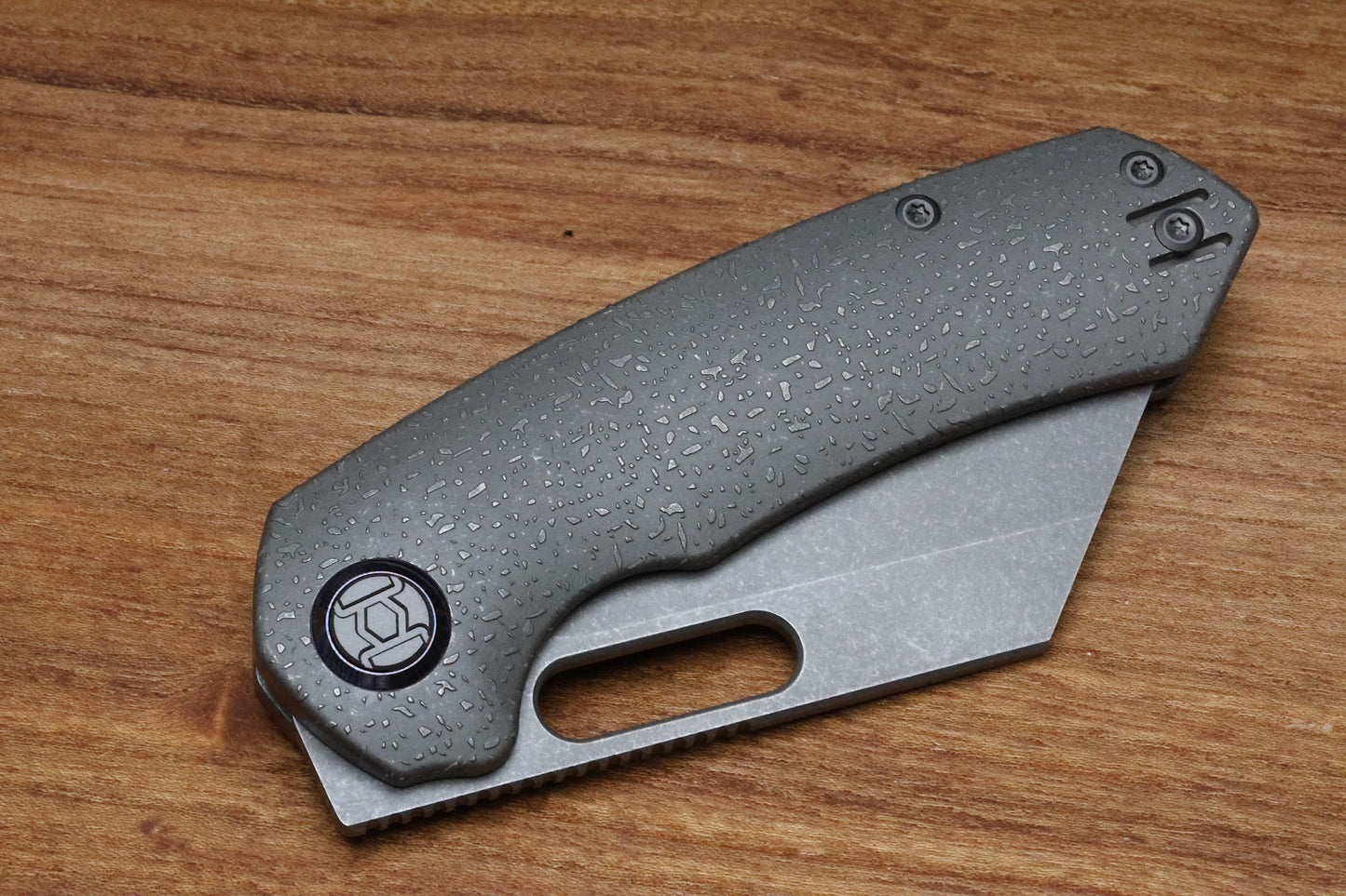 KUNWU KNIVES PRIMO RAINDROP STONEWASH TITANIUM HANDLE VANCRON PLAIN EDGE STONEWASH