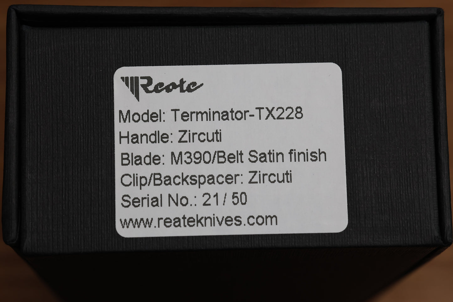 REATE KNIVES TERMINATOR-TX228 FULL CHAD NICHOLS ZIRCU-TI HANDLE M390 BLADE