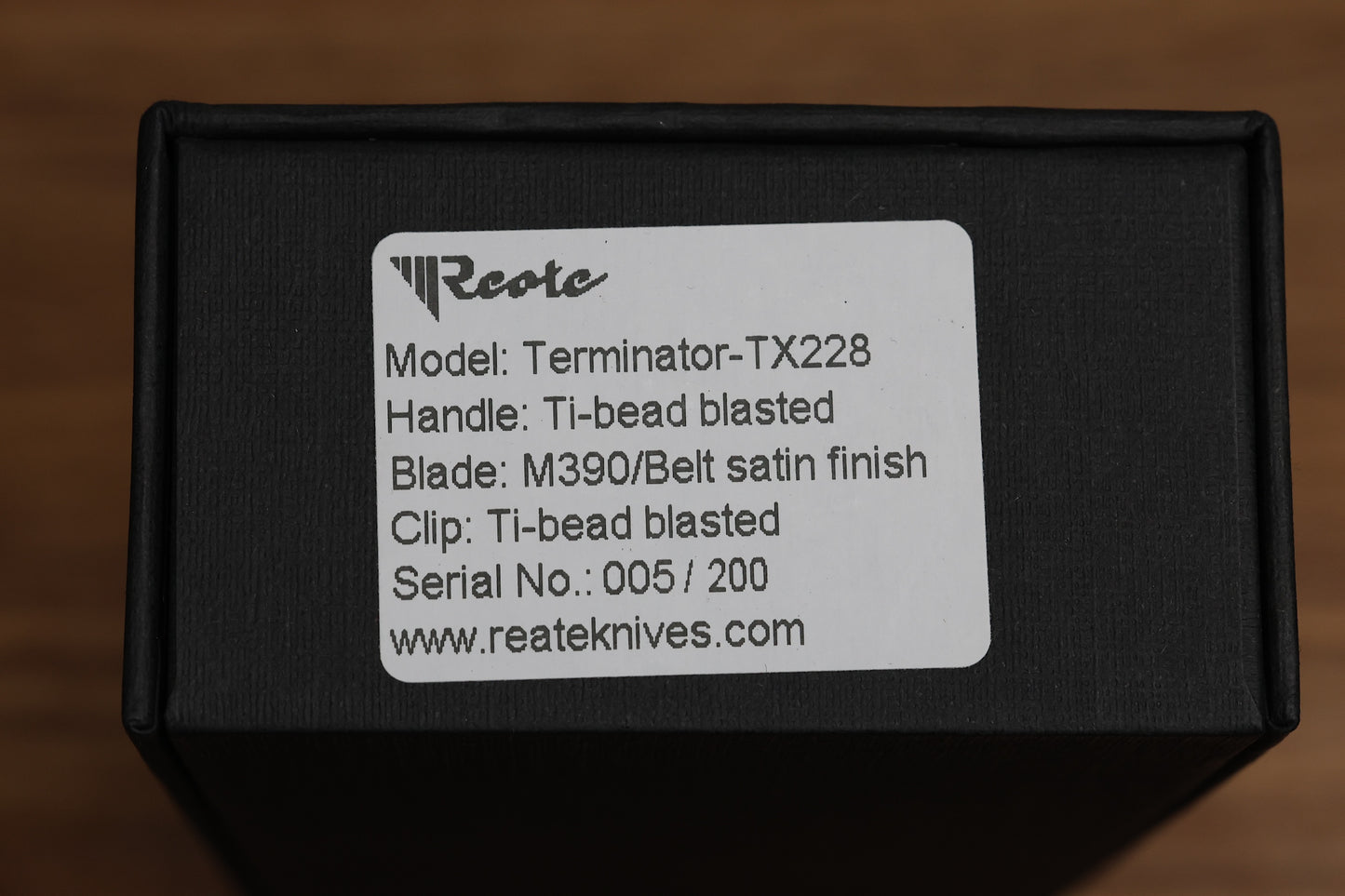 REATE KNIVES TERMINATOR-TX228 TI-BEAD BLAST HANDLE M390 BELT SATIN BLADE