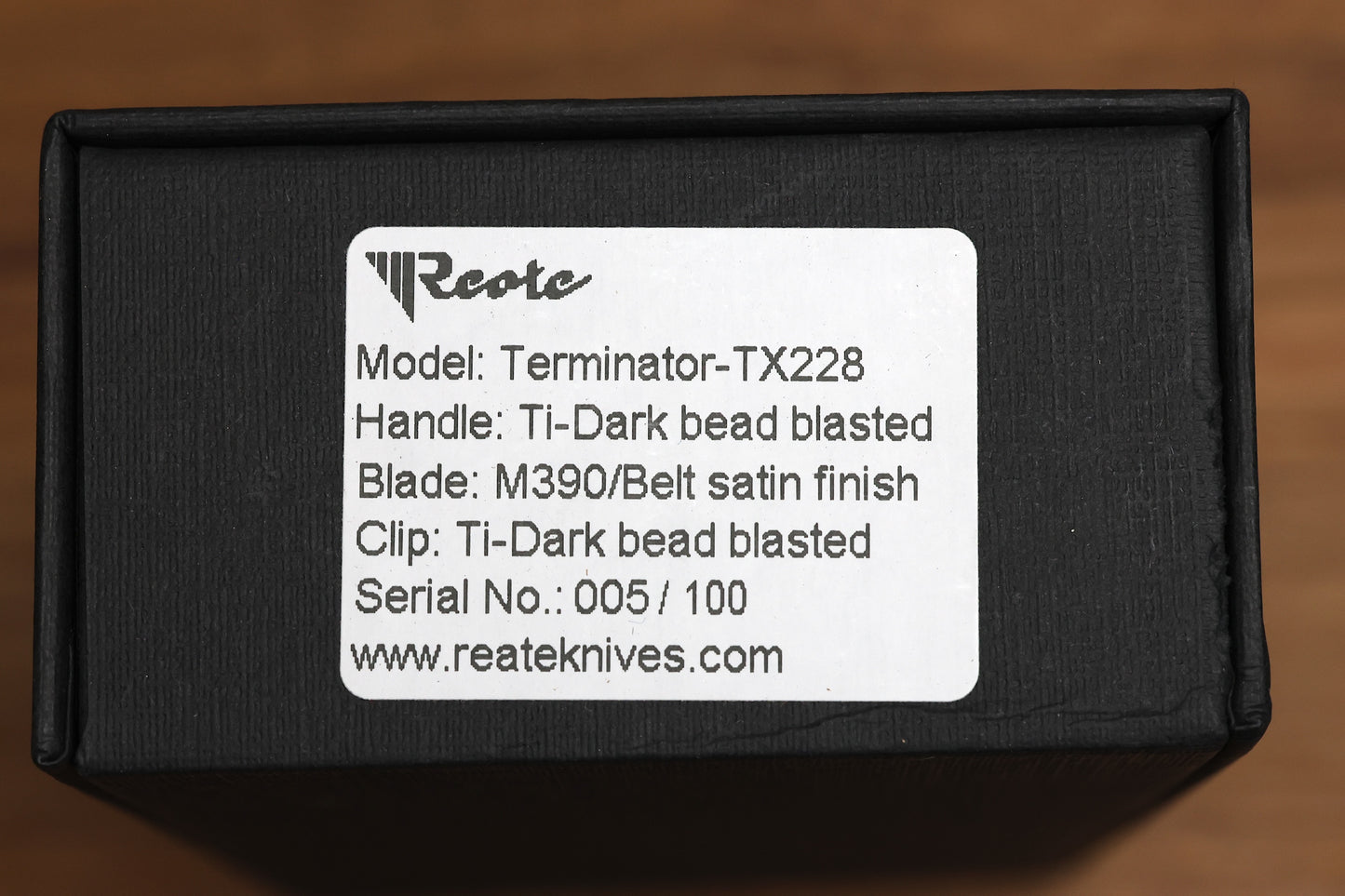 REATE KNIVES TERMINATOR-TX228 TI-DARK BEAD BLAST HANDLE M390 BELT SATIN BLADE
