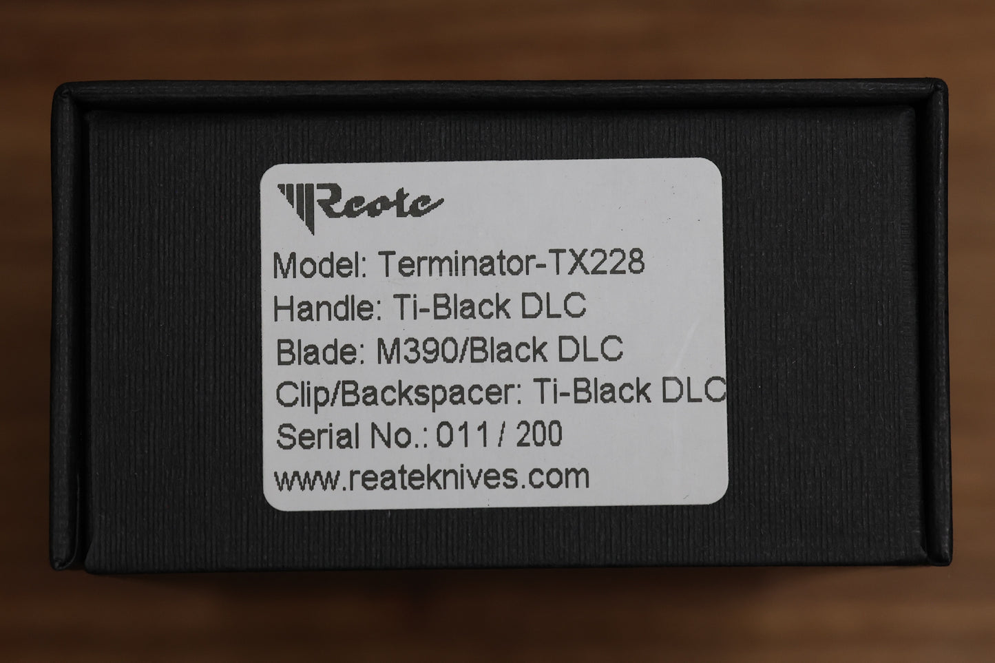 REATE KNIVES TERMINATOR-TX228 TI-BLACK DLC HANDLE M390 BLACK DLC BLADE