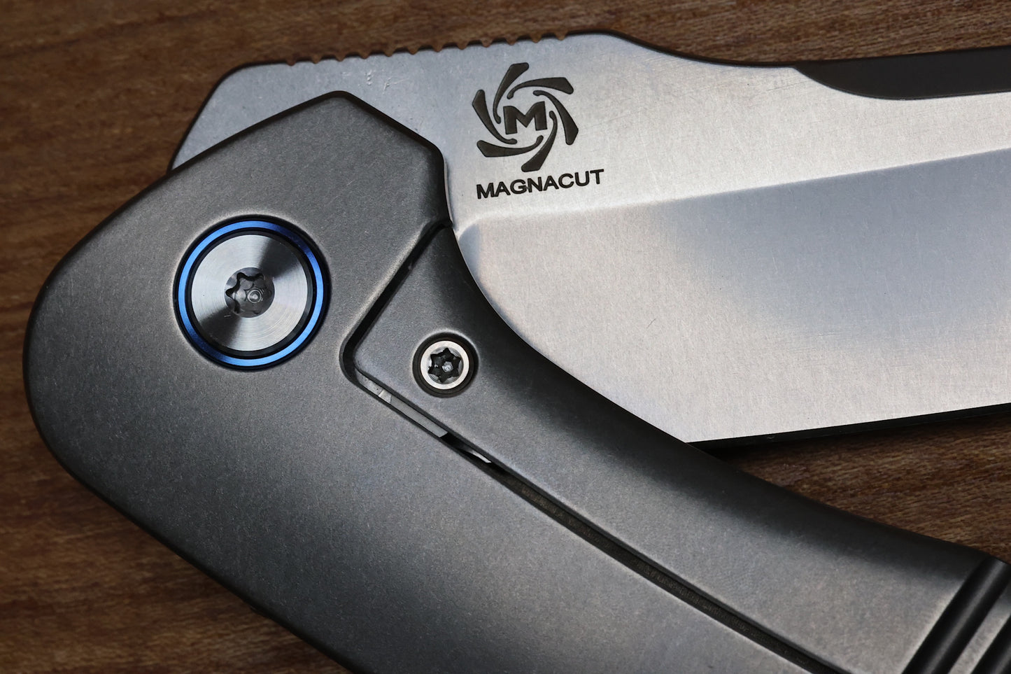 MECHFORCE & BARKER KNIVES COLLAB HOKKAIDO W/ TITANIUM HOLES PATTERN HANDLE & STONEWASH MAGNACUT