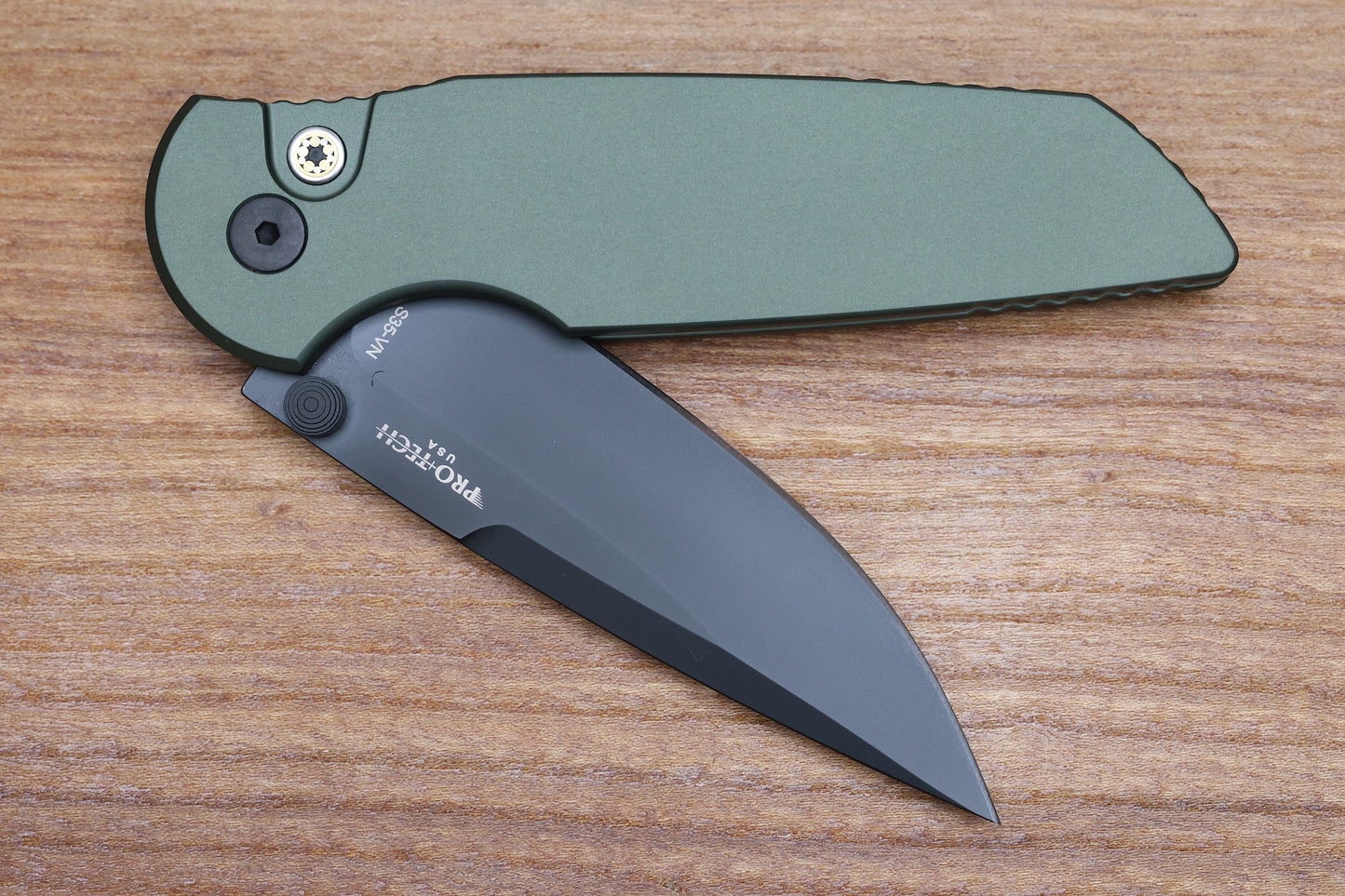 PRO-TECH TR-3 INTEGRITY MANUAL GREEN ALUMINUM HANDLES W/ DLC S35 2025 BLADE TX INT.1