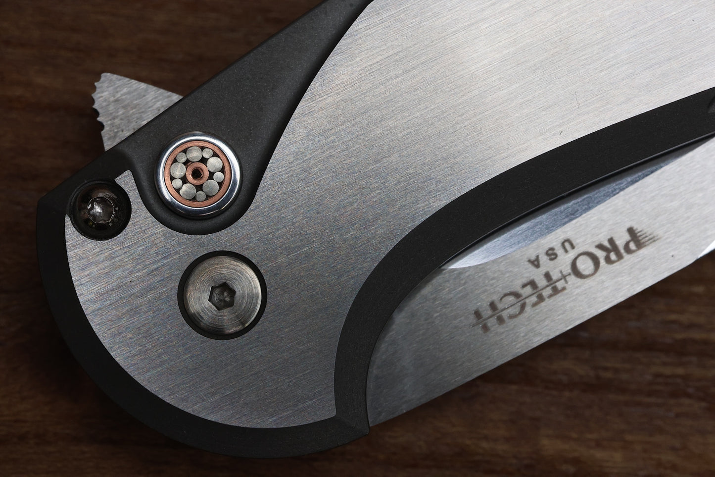 PRO-TECH CAMBRIA CUSTOM MANUAL 17-4 STEEL HANDLES W/ MAPLE BURL INLAY & COMPOUND POLISHED 154CM CUSTOM 001