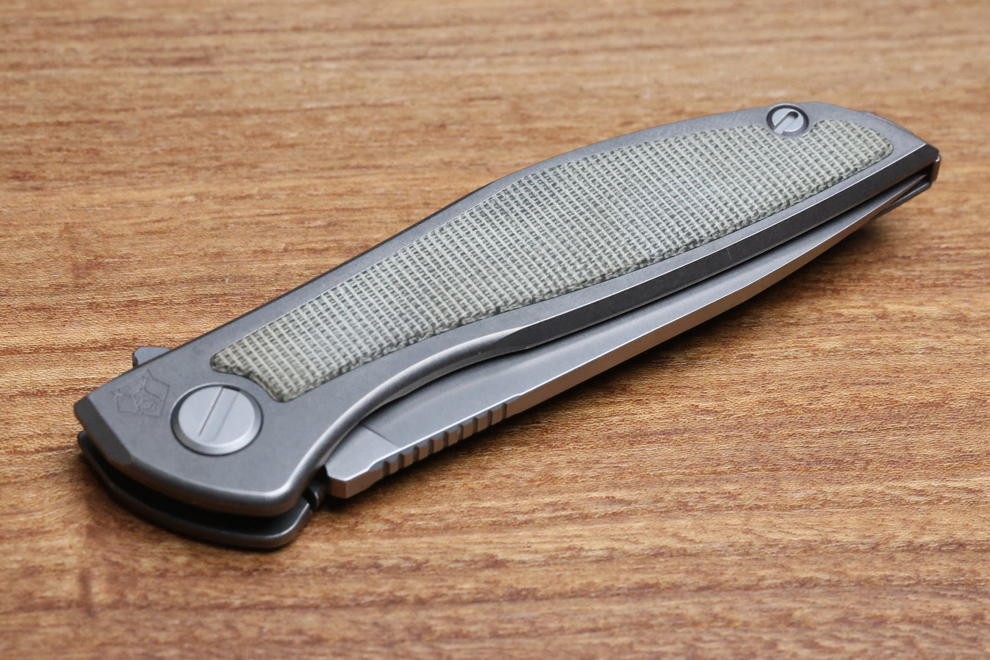 SHIROGOROV NEON NL - ELMAX BLADE - TITANIUM/GREEN CANVAS MICARTA HANDLE - MRBS