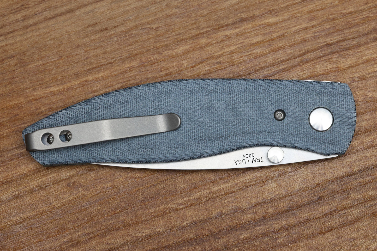 THREE RIVERS MANUFACTURING ATOM FOLDING KNIFE DENIM CANVAS MICARTA 3.5" DROP POINT STONEWASH