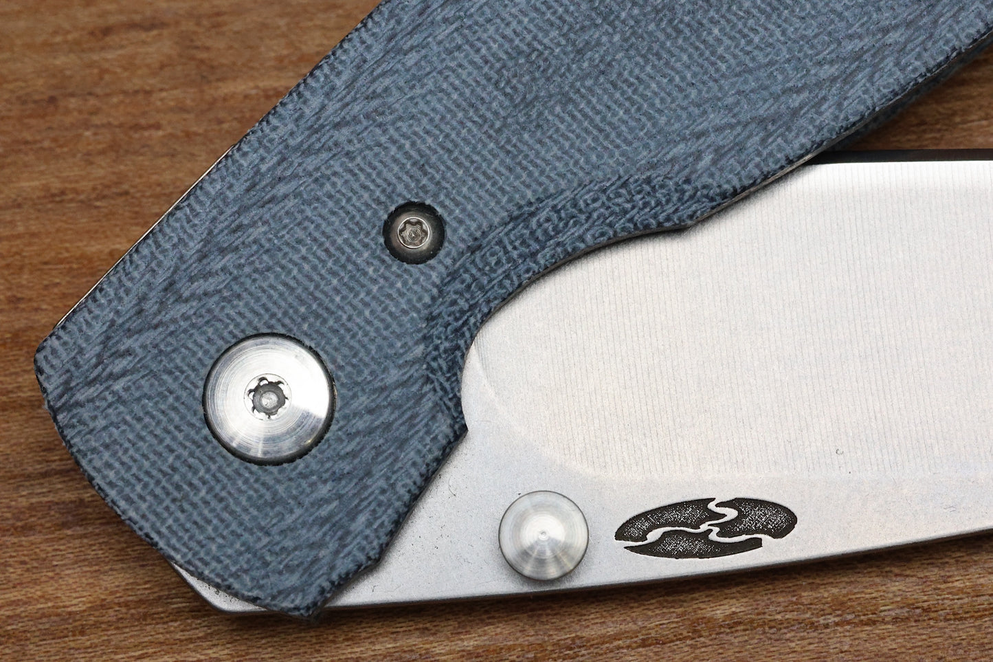 THREE RIVERS MANUFACTURING ATOM FOLDING KNIFE DENIM CANVAS MICARTA 3.5" DROP POINT STONEWASH