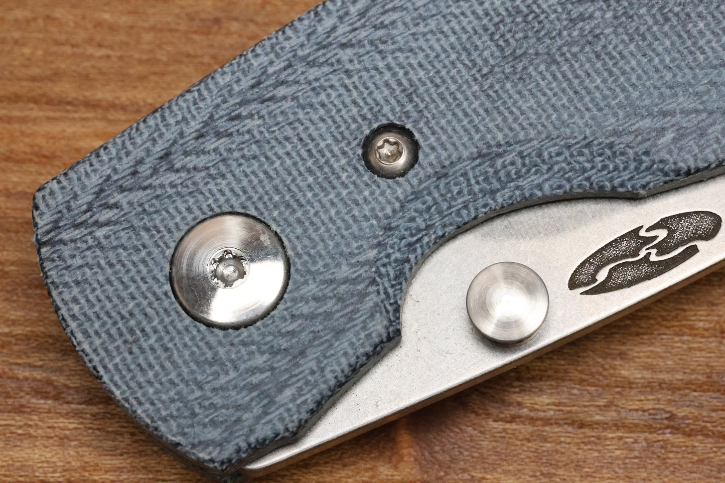 THREE RIVERS MANUFACTURING ATOM FOLDING KNIFE DENIM CANVAS MICARTA 3.5" DROP POINT STONEWASH