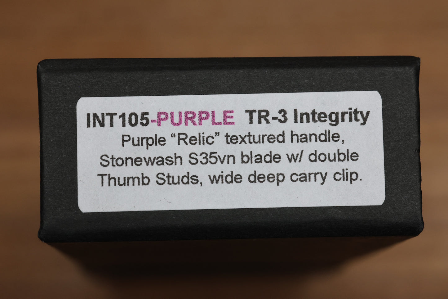 PRO-TECH TR-3 INTEGRITY - INT105-PURPLE - PURPLE "RELIC" TEXTURED ALUMINUM HANDLE - STONEWASH S35VN BLADE