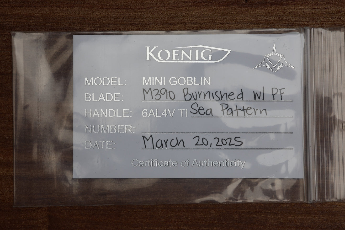 KOENIG MINI GOBLIN - SEA PATTERN TITANIUM HANDLE - BURNISHED W/ POLISHED FLATS M390 BLADE