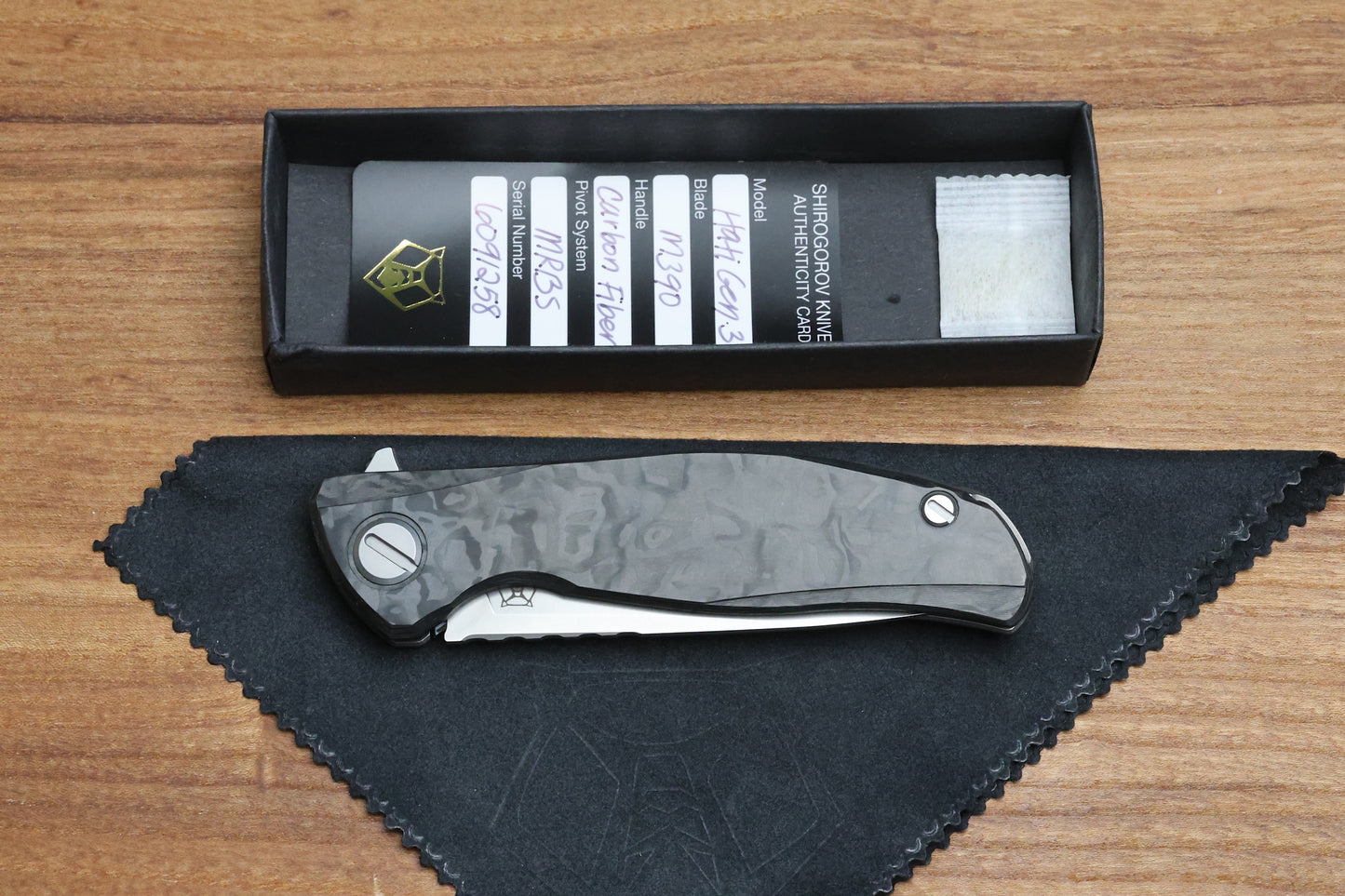 SHIROGOROV HATI GEN 3 – M390 BLADE – MARBLE CARBON FIBER – MRBS