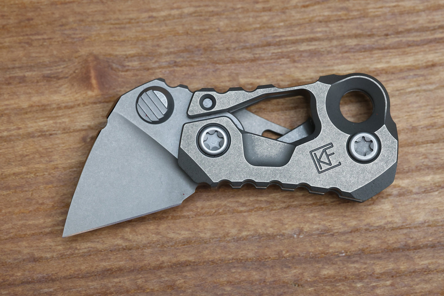CUSTOM KNIFE FACTORY KEK STONEWASH SLIPJOINT W/ TITANIUM HANDLES & M398 NON-LOCKING
