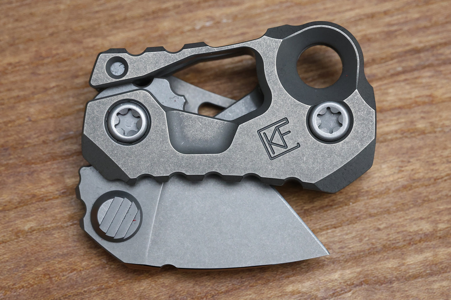 CUSTOM KNIFE FACTORY KEK STONEWASH SLIPJOINT W/ TITANIUM HANDLES & M398 NON-LOCKING