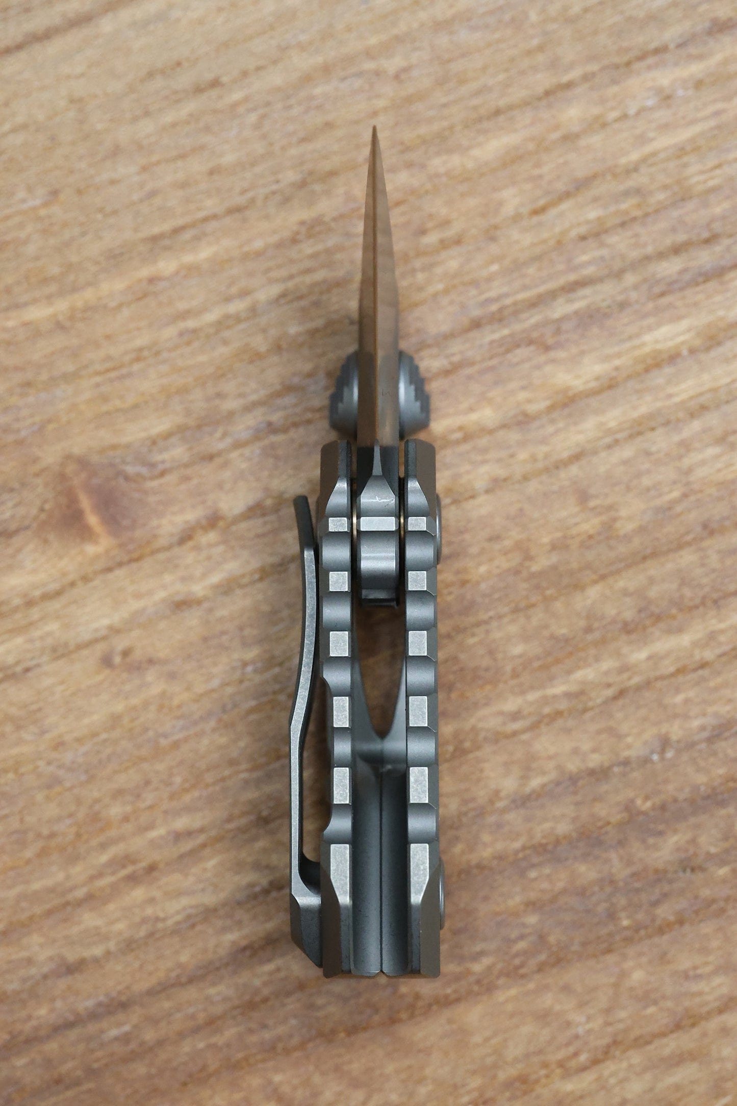 CUSTOM KNIFE FACTORY KEK STONEWASH SLIPJOINT W/ TITANIUM HANDLES & M398 NON-LOCKING