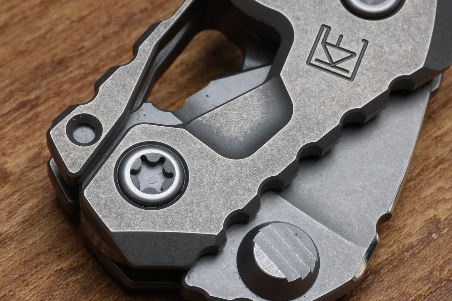 CUSTOM KNIFE FACTORY KEK STONEWASH SLIPJOINT W/ TITANIUM HANDLES & M398 NON-LOCKING