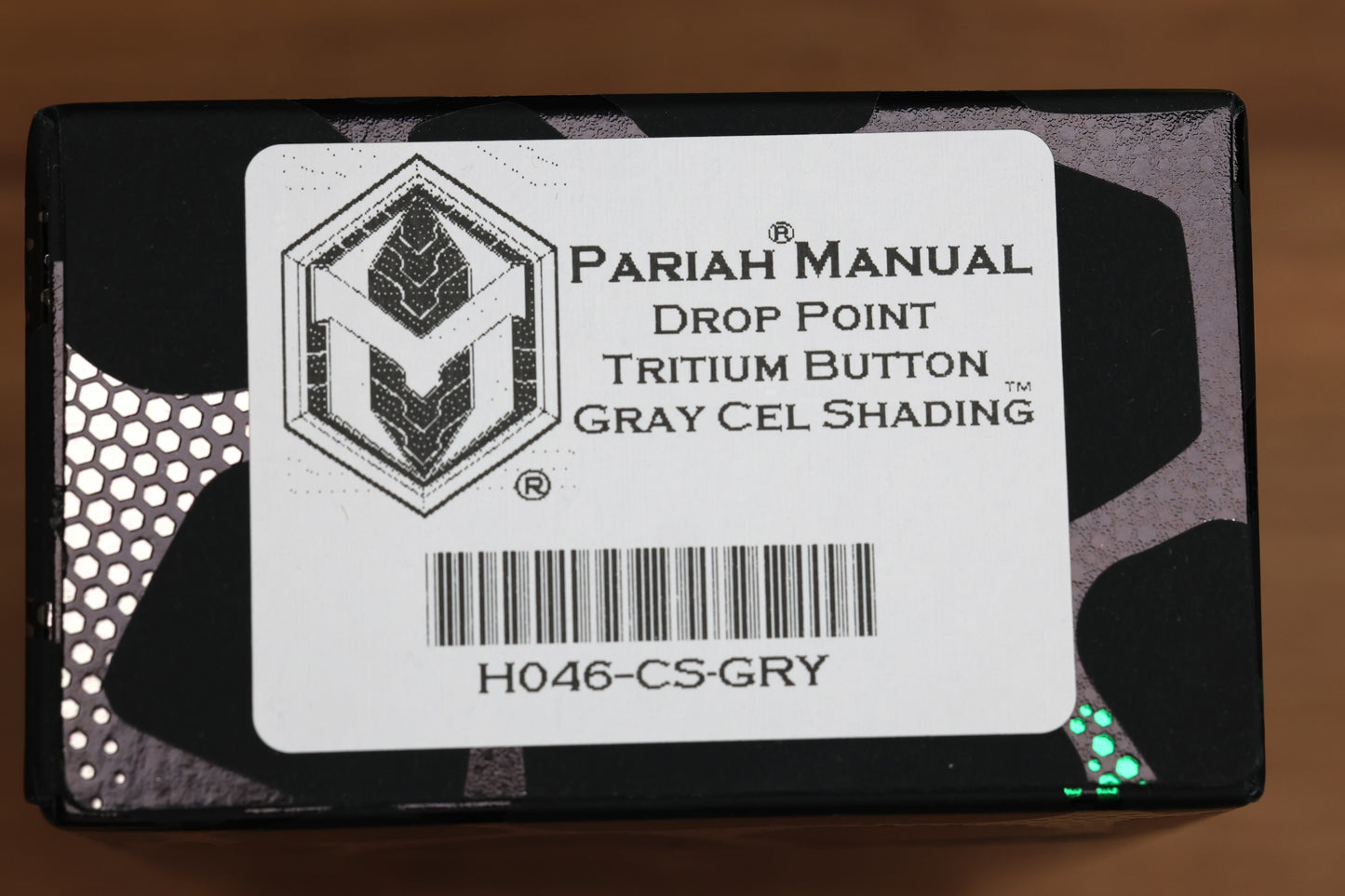 HERETIC KNIVES PARIAH M/A BUTTON LOCK CEL SHADE GRAY ALUMINUM HANDLES W/ MAGNACUT & TRITIUM INLAID BUTTON