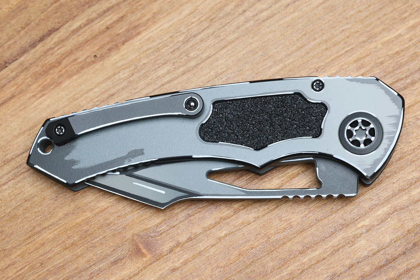 HERETIC KNIVES PARIAH M/A BUTTON LOCK CEL SHADE GRAY ALUMINUM HANDLES W/ MAGNACUT & TRITIUM INLAID BUTTON