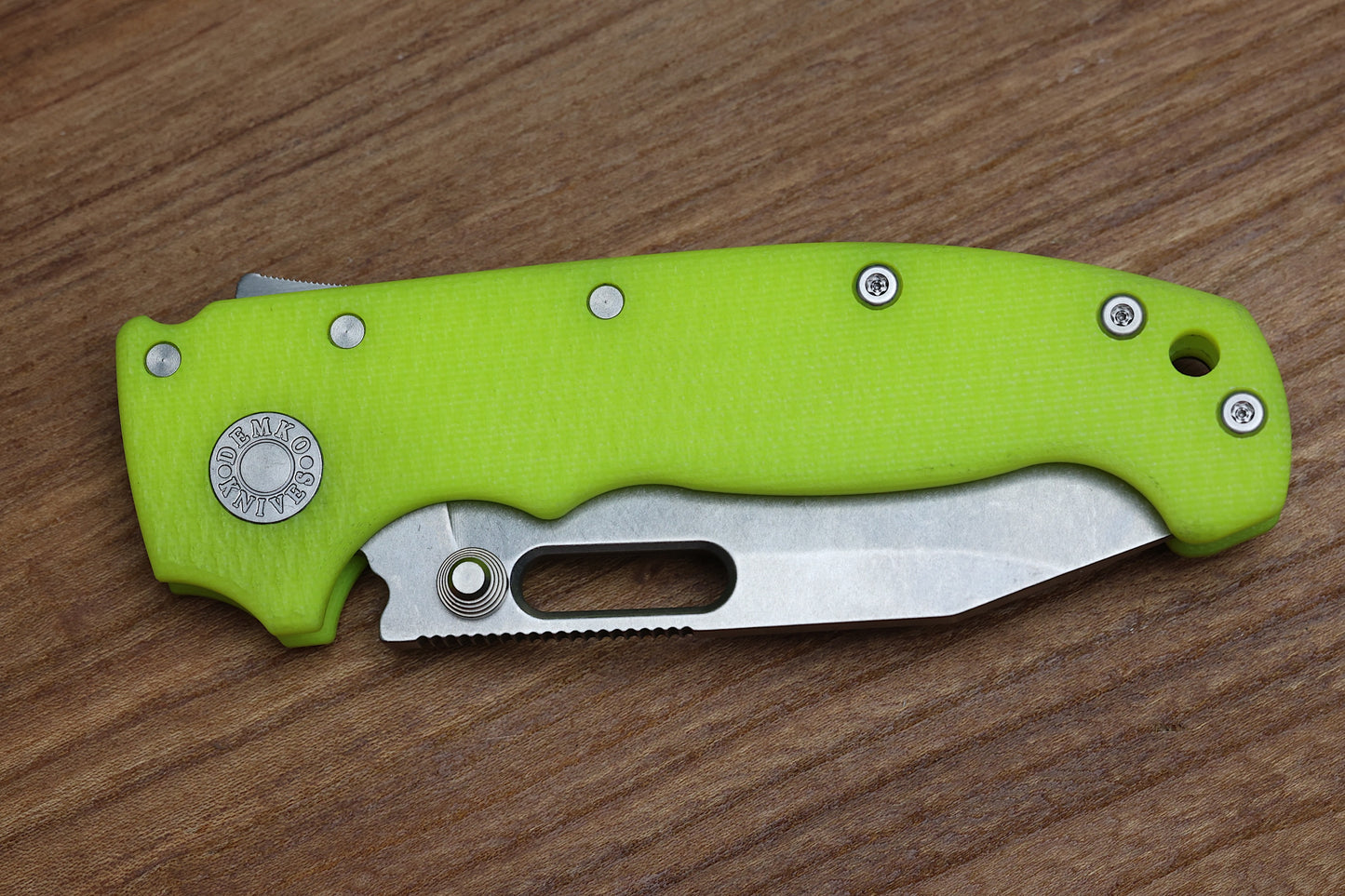 DEMKO KNIVES MG AD20 W/ DAY GLOW G10 HANDLES & MAGNACUT CLIP POINT