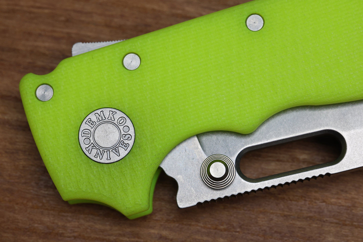 DEMKO KNIVES MG AD20 W/ DAY GLOW G10 HANDLES & MAGNACUT CLIP POINT