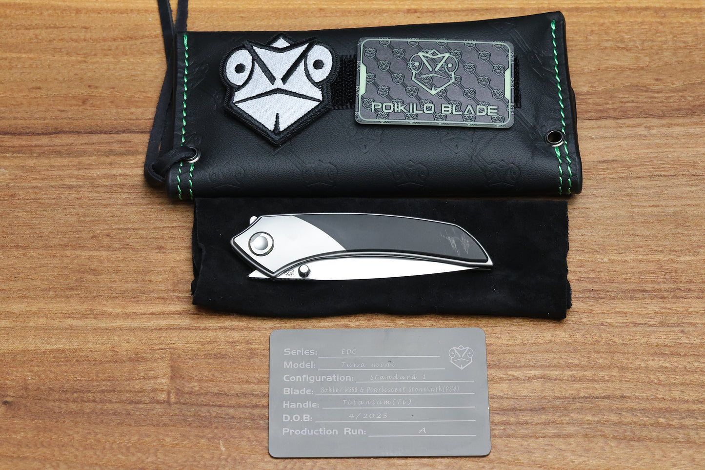 POIKILO BLADE TUNA MINI STANDARD 1 W/ TITANIUM HANDLES & PEARLESCENT STONEWASH M398