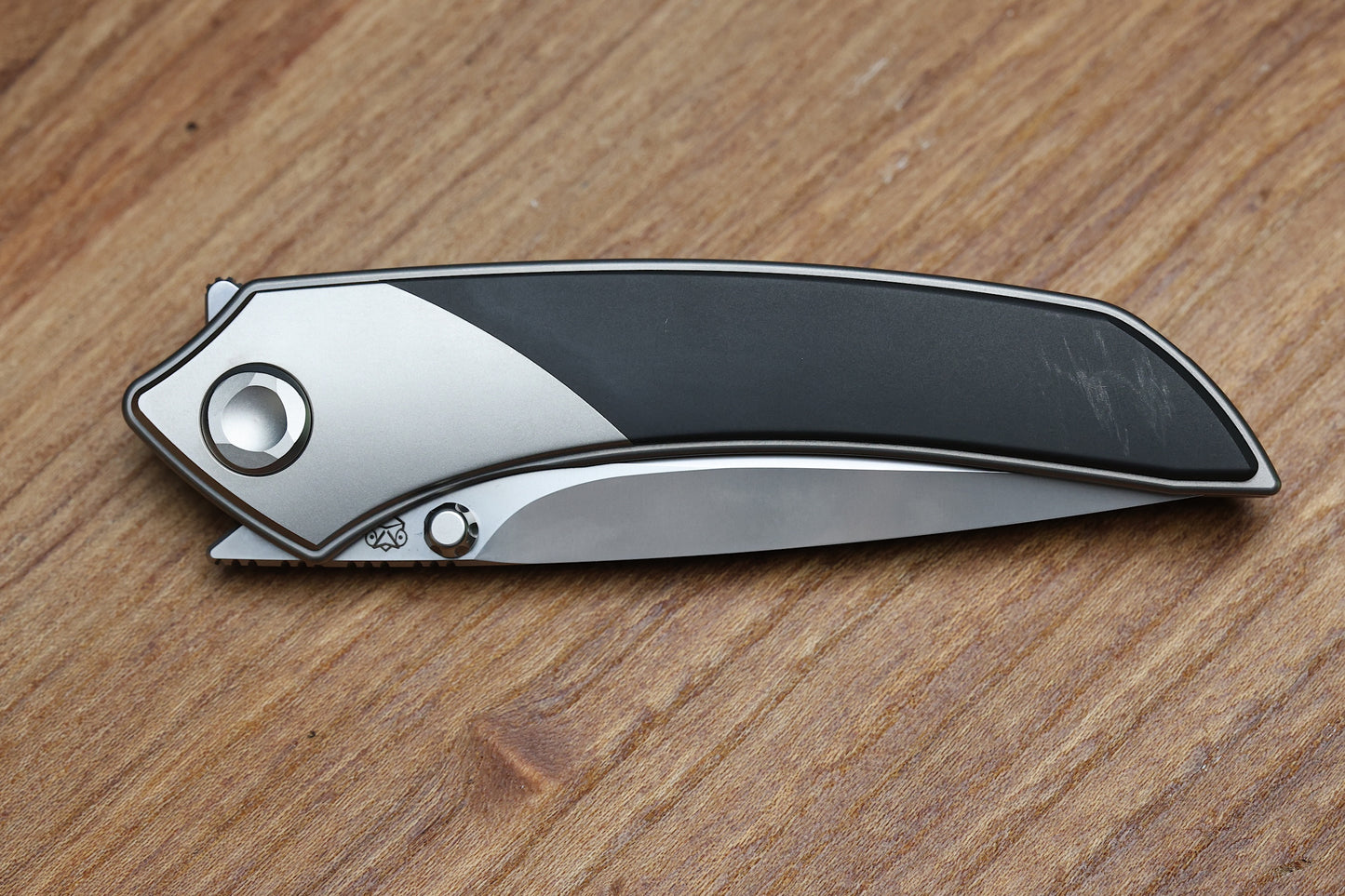 POIKILO BLADE TUNA MINI STANDARD 1 W/ TITANIUM HANDLES & PEARLESCENT STONEWASH M398