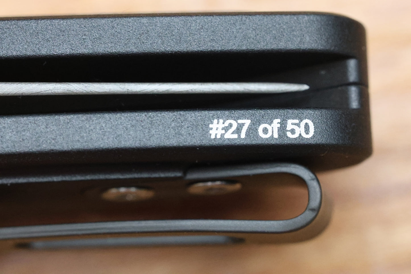 PRO-TECH CAMBRIA CUSTOM MANUAL BLACK ALUMINUM HANDLES W/ MAPLE BURL INLAY & CHAD NICHOLS DAMASCUS CUSTOM 005