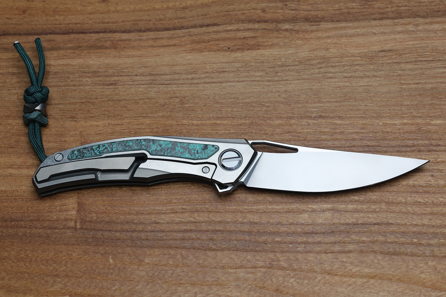 SHIROGOROV KNIVES QUANTUM TKM -TITANIUM W/TEAL MAGNETIC CARBOTI INLAY - S90V BLADE - SRRBS