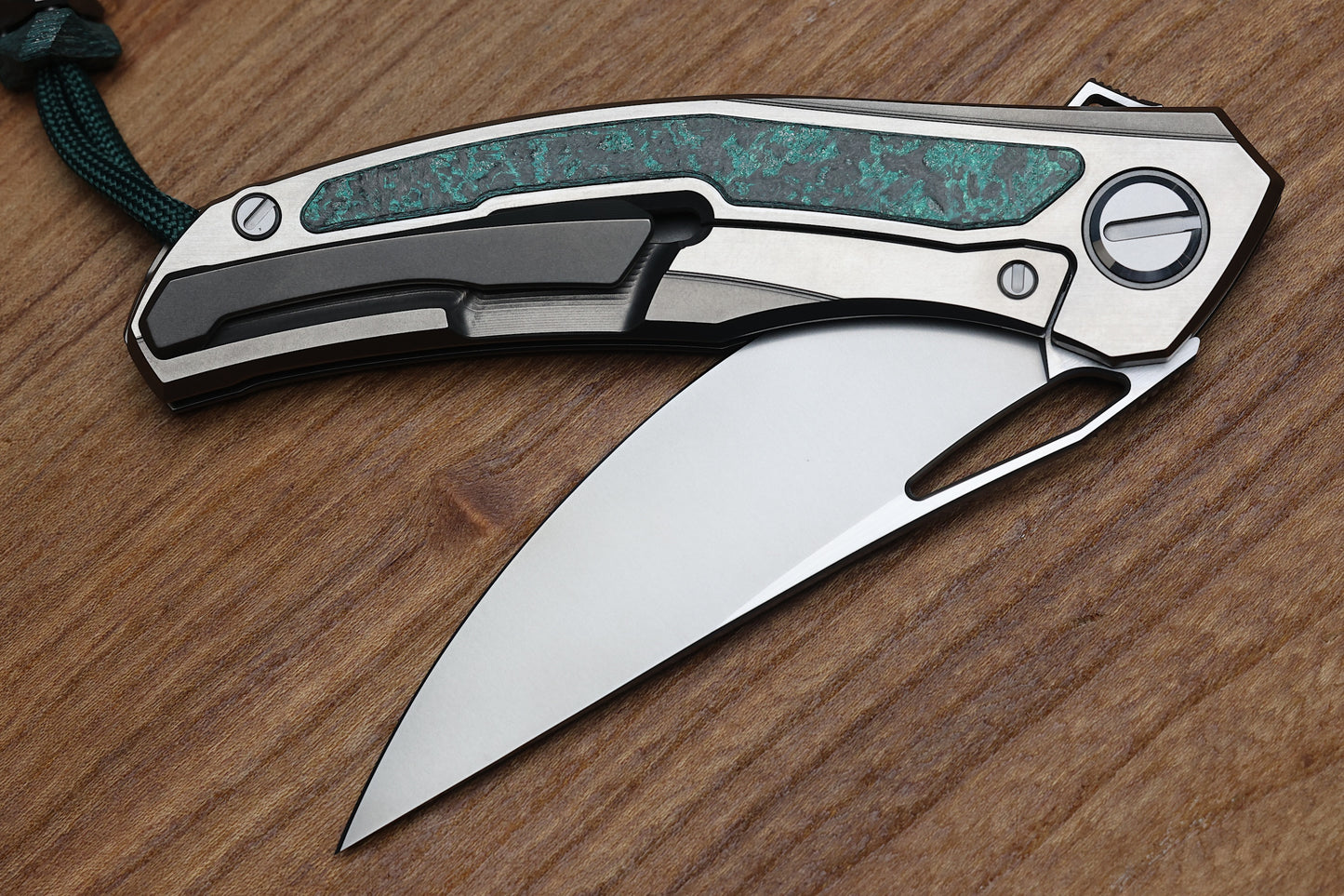 SHIROGOROV KNIVES QUANTUM TKM -TITANIUM W/TEAL MAGNETIC CARBOTI INLAY - S90V BLADE - SRRBS