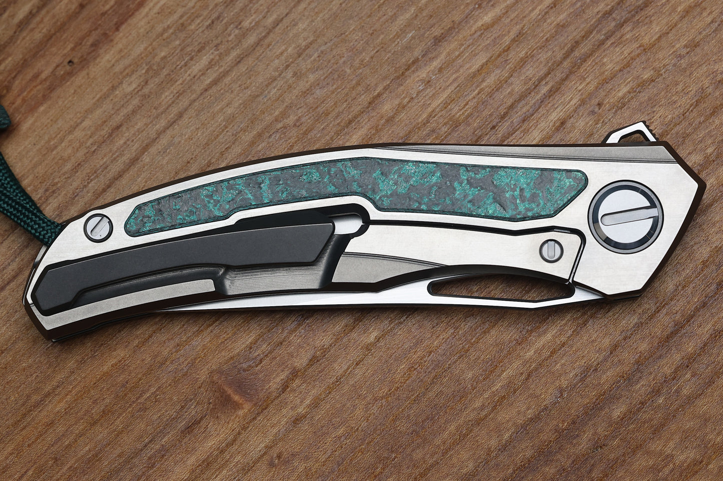 SHIROGOROV KNIVES QUANTUM TKM -TITANIUM W/TEAL MAGNETIC CARBOTI INLAY - S90V BLADE - SRRBS
