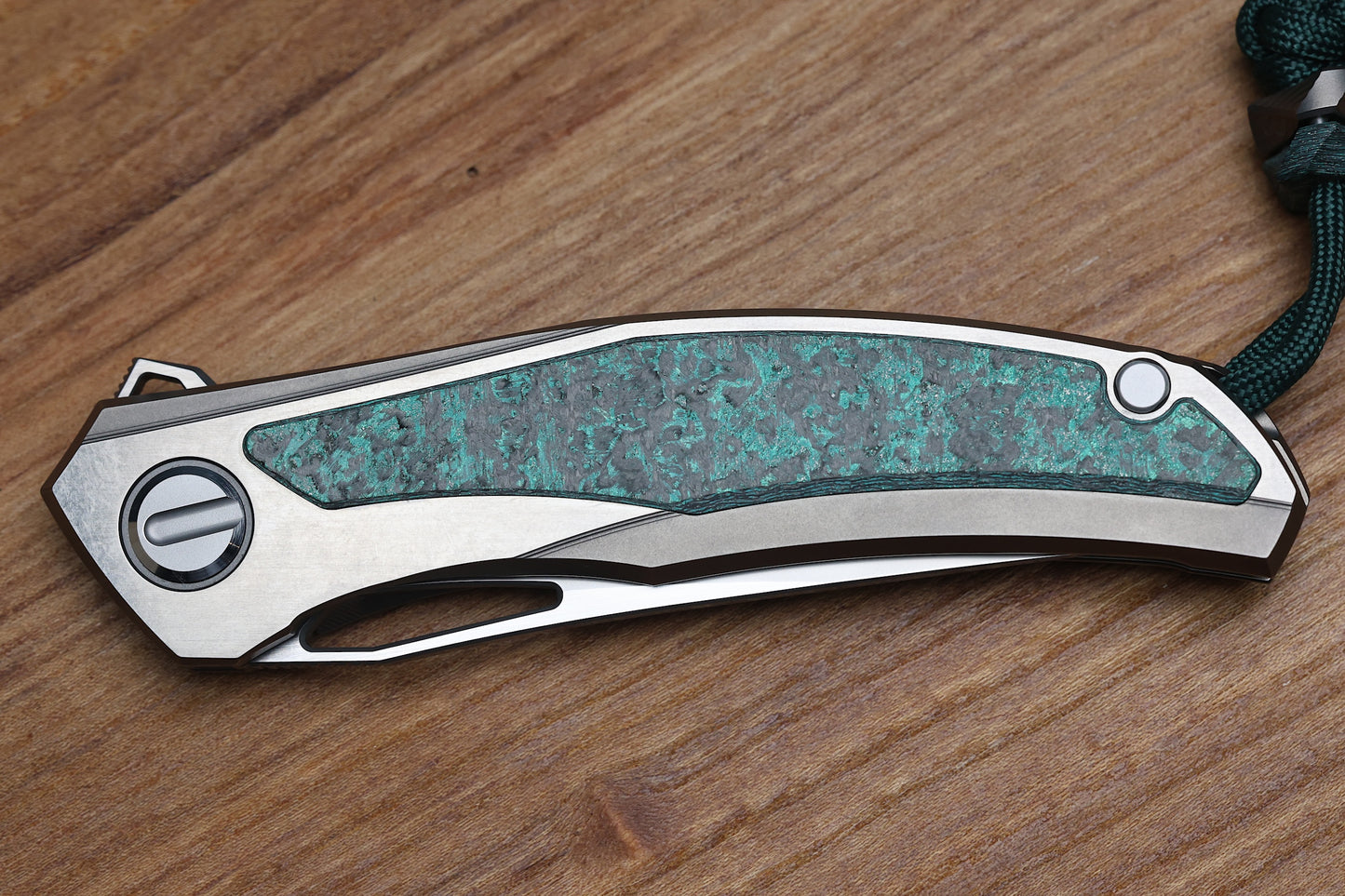 SHIROGOROV KNIVES QUANTUM TKM -TITANIUM W/TEAL MAGNETIC CARBOTI INLAY - S90V BLADE - SRRBS