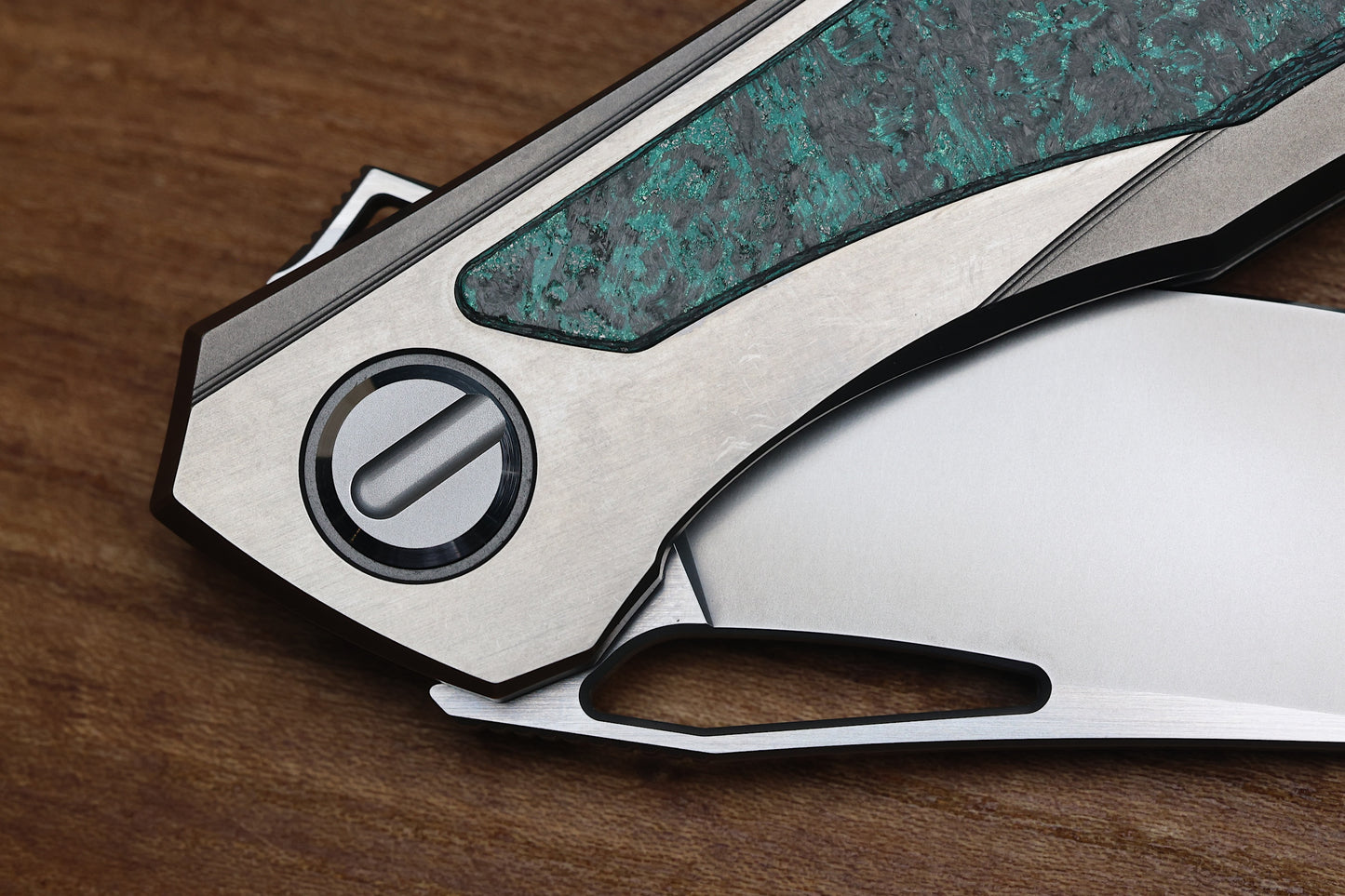 SHIROGOROV KNIVES QUANTUM TKM -TITANIUM W/TEAL MAGNETIC CARBOTI INLAY - S90V BLADE - SRRBS
