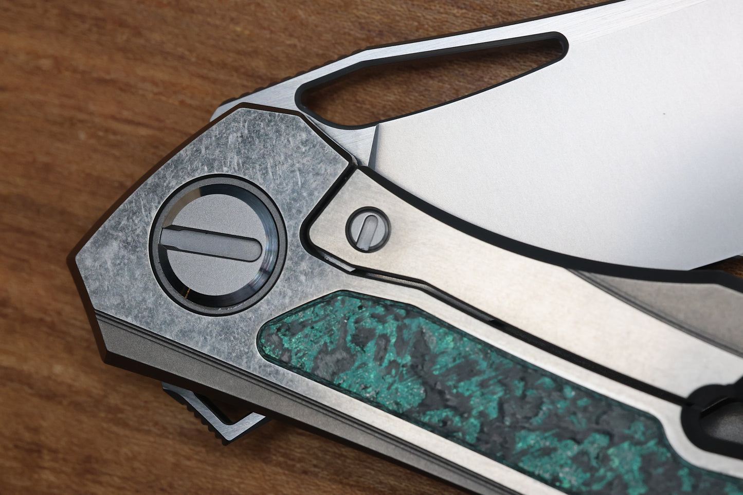 SHIROGOROV KNIVES QUANTUM TKM -TITANIUM W/TEAL MAGNETIC CARBOTI INLAY - S90V BLADE - SRRBS