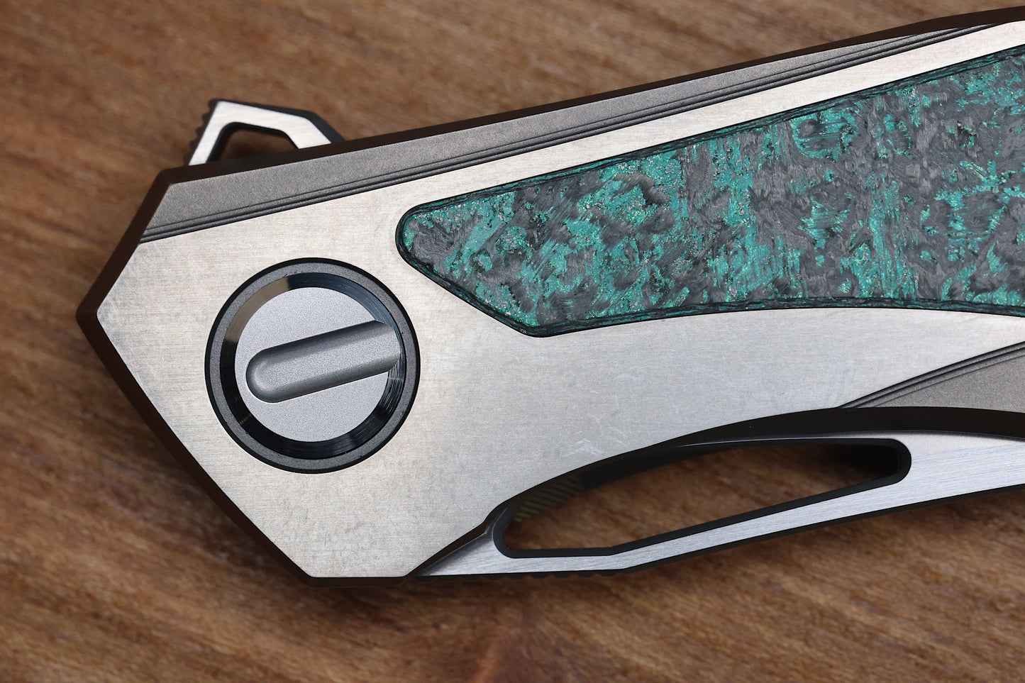 SHIROGOROV KNIVES QUANTUM TKM -TITANIUM W/TEAL MAGNETIC CARBOTI INLAY - S90V BLADE - SRRBS