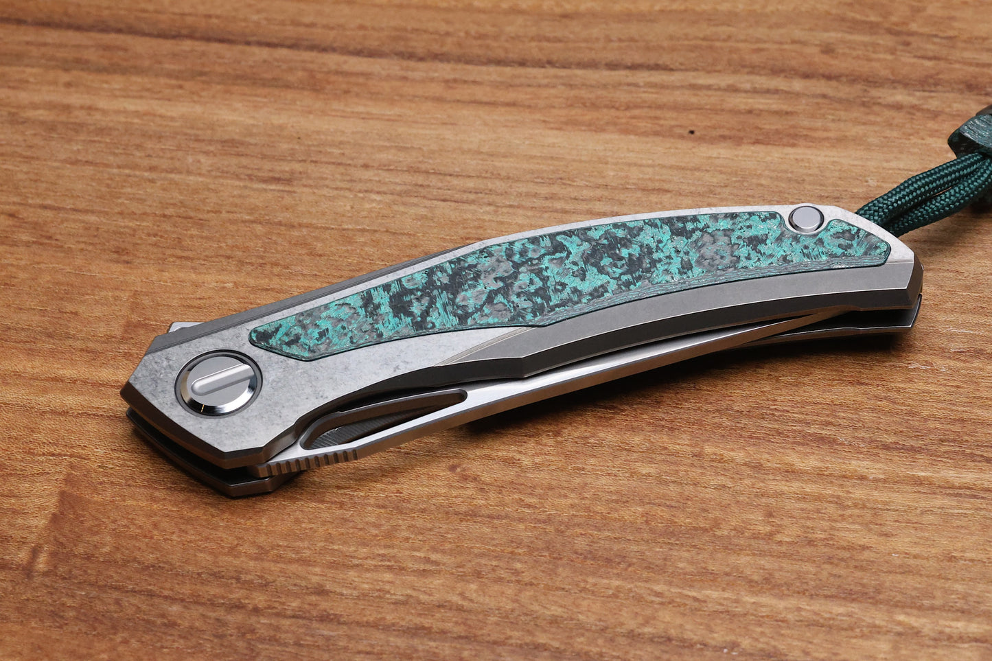 SHIROGOROV KNIVES QUANTUM TKM -TITANIUM W/TEAL MAGNETIC CARBOTI INLAY - S90V BLADE - SRRBS