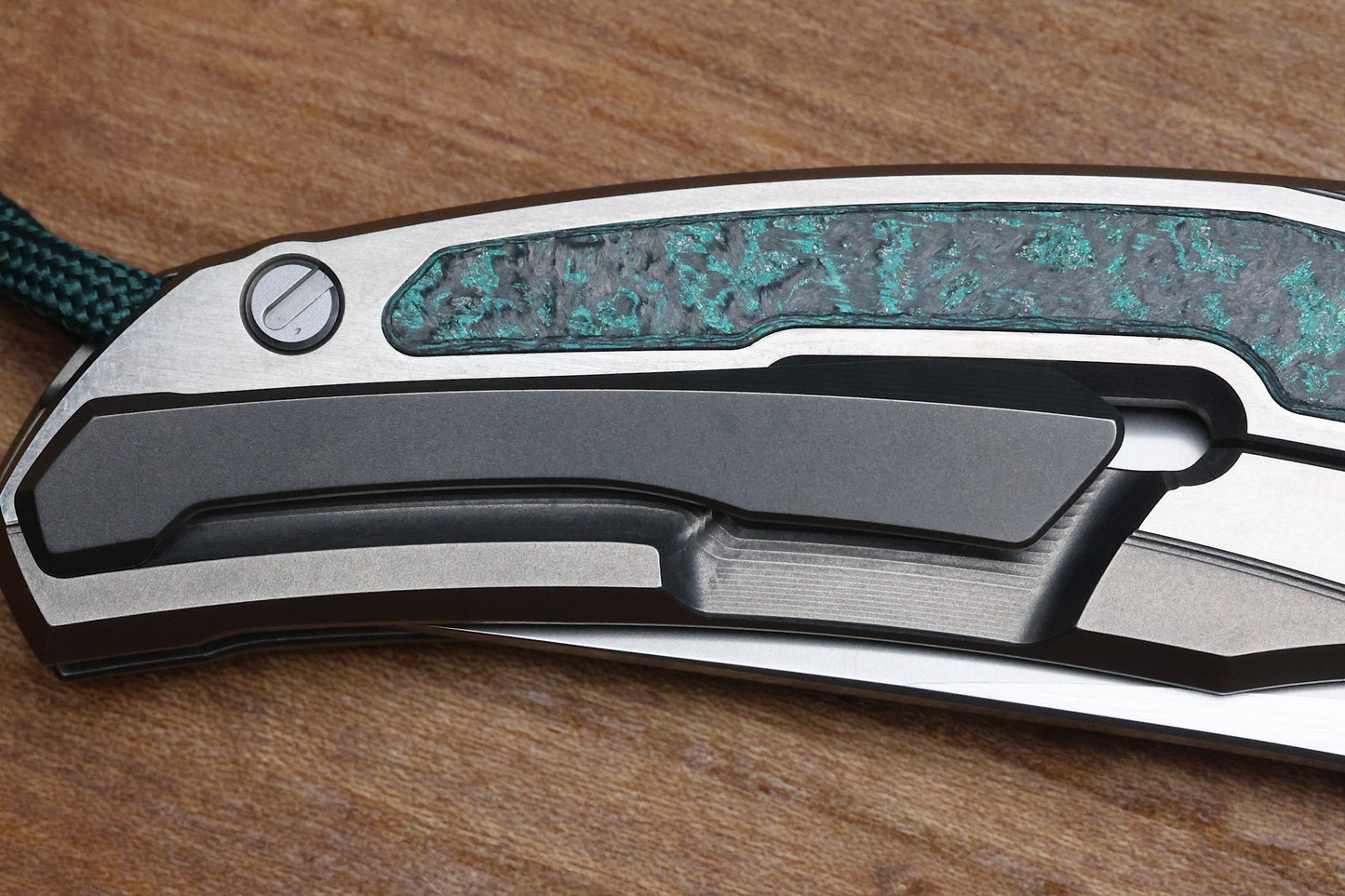 SHIROGOROV KNIVES QUANTUM TKM -TITANIUM W/TEAL MAGNETIC CARBOTI INLAY - S90V BLADE - SRRBS