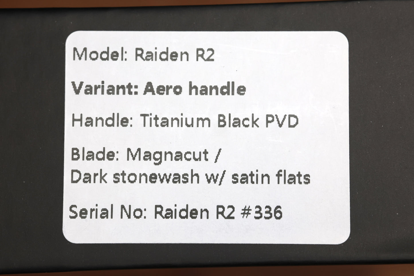 NULL KNIVES RAIDEN R2 - AERO TITANIUM BLACK PVD HANDLE - DARK STONEWASH W/ SATIN FLATS MAGNACUT BLADE