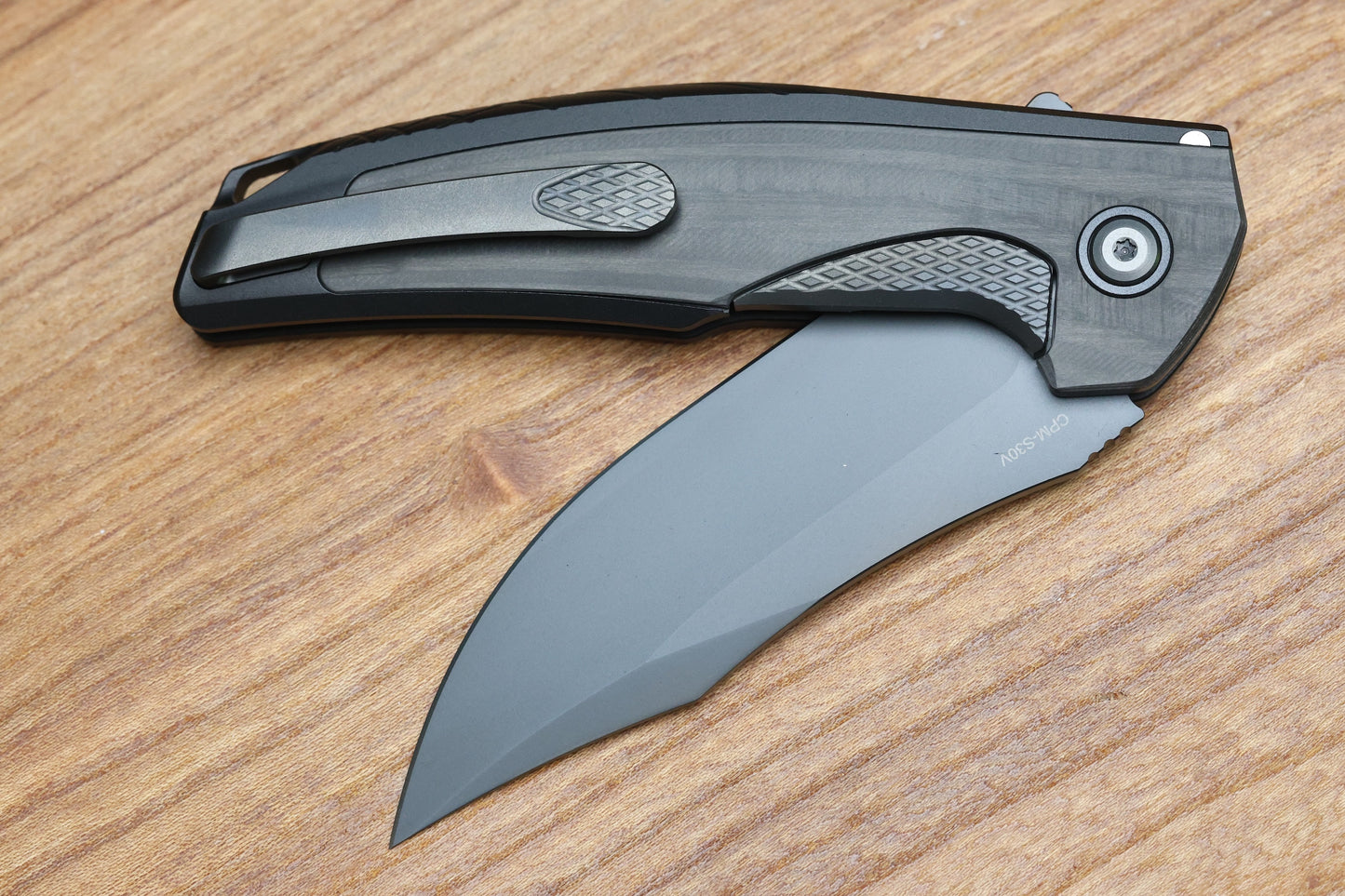 REATE KNIVES JACK JR. BLACK ALUMINUM INTEGRAL HANDLE W/ CARBON FIBER INLAY & DLC S30V
