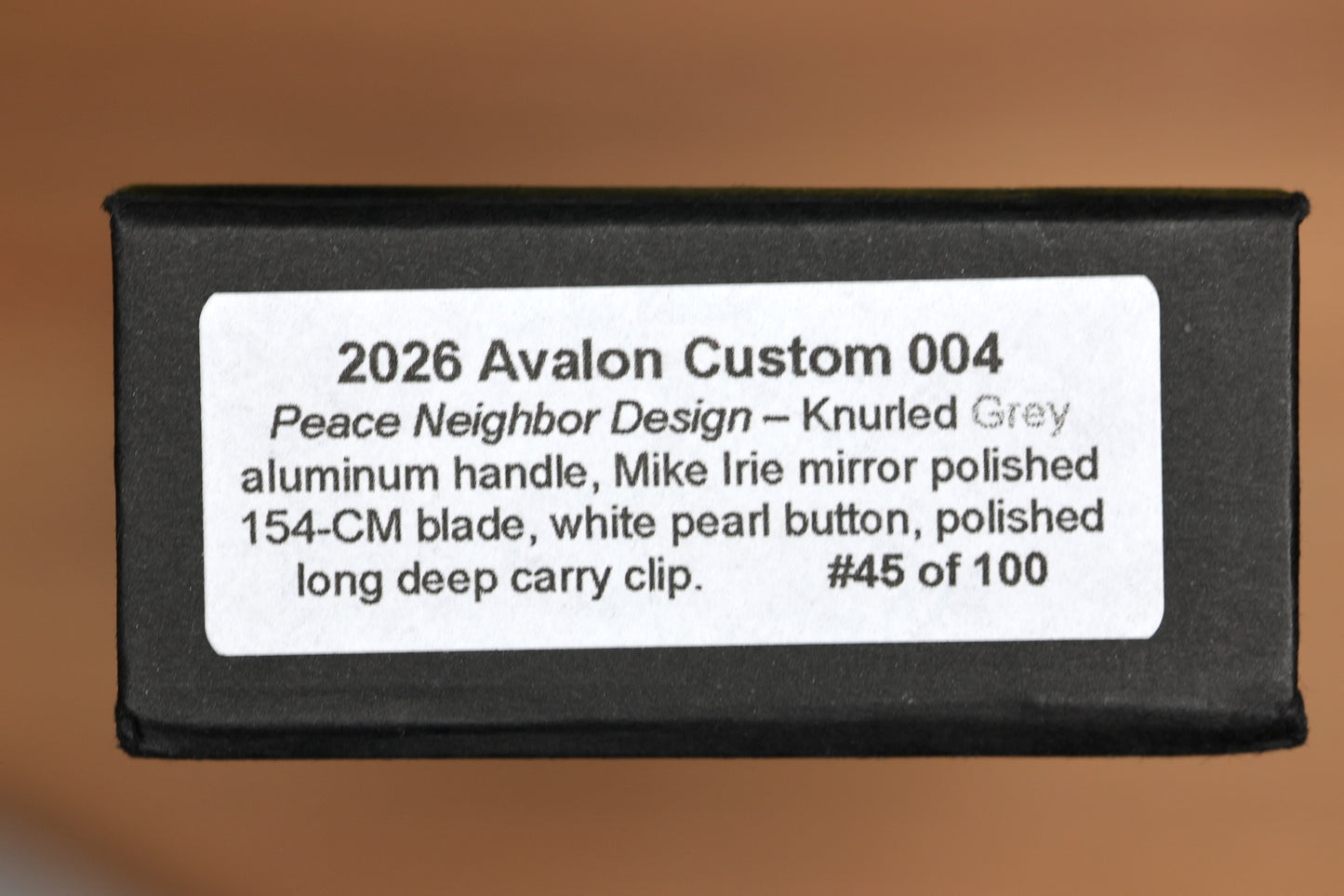 PRO-TECH AVALON PEACE NEIGHBOR KNURLED GRAY ALUMINUM HANDLE W/ WHITE PEARL BUTTON & MIKE IRIE COMPOUND POLISHED 154CM