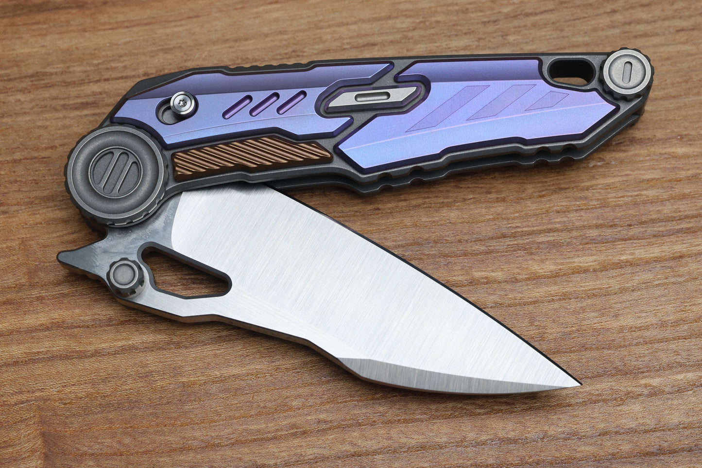 NOC KNIVES MTSS - STONEWASH/PURPLE/BRONZE ANODIZED TITANIUM HANDLE - VANAX BLADE
