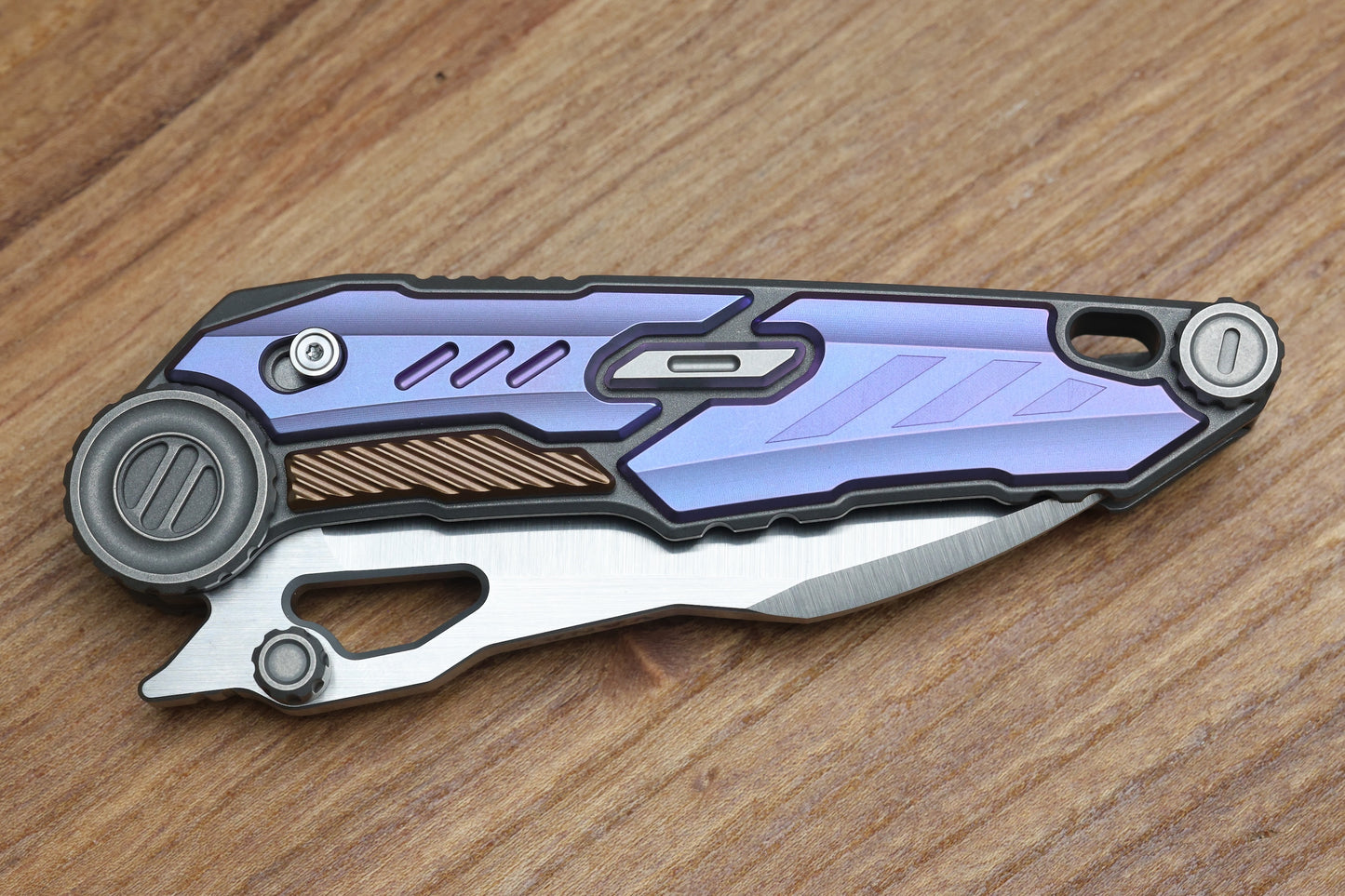 NOC KNIVES MTSS - STONEWASH/PURPLE/BRONZE ANODIZED TITANIUM HANDLE - VANAX BLADE