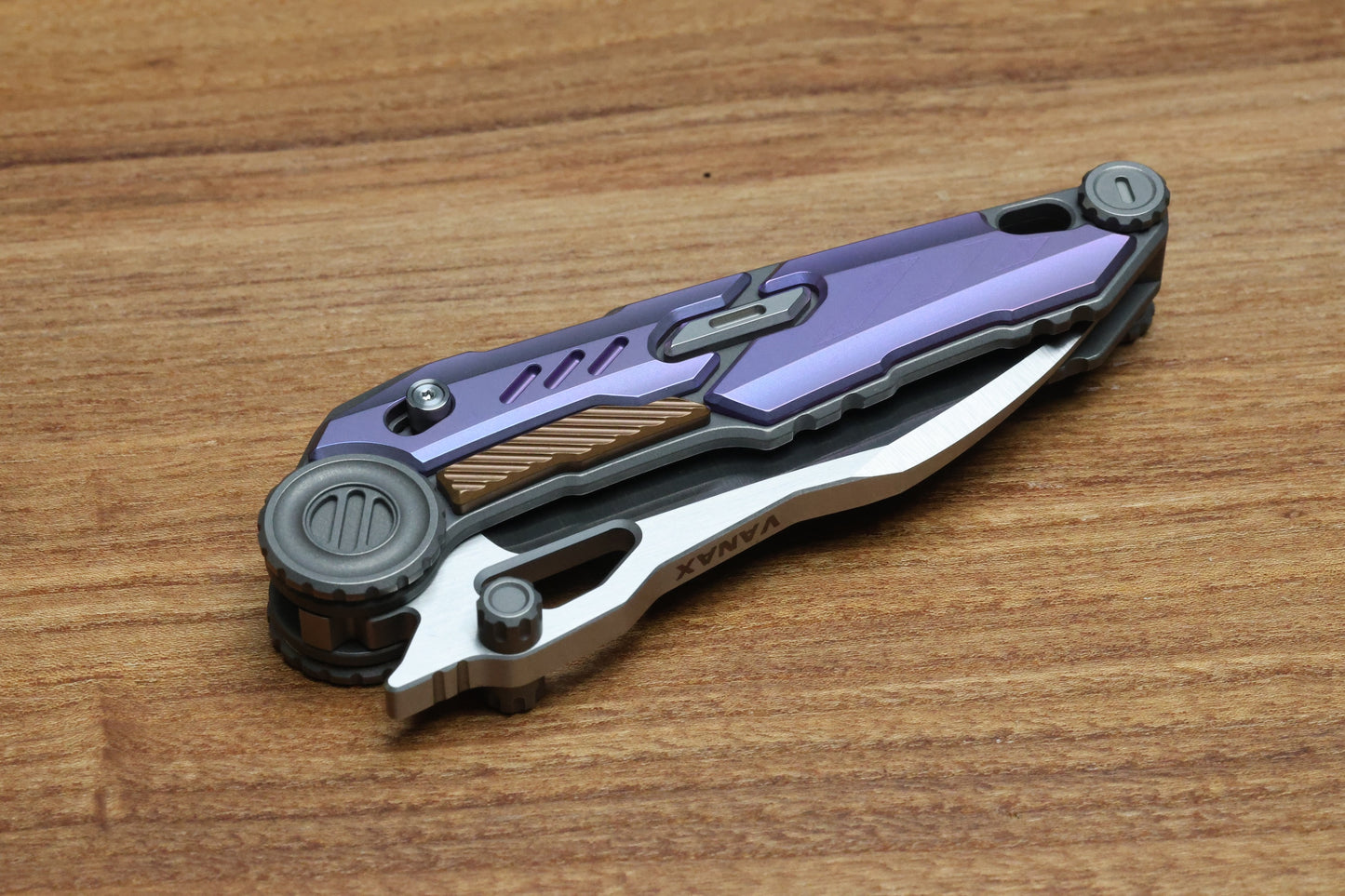 NOC KNIVES MTSS - STONEWASH/PURPLE/BRONZE ANODIZED TITANIUM HANDLE - VANAX BLADE