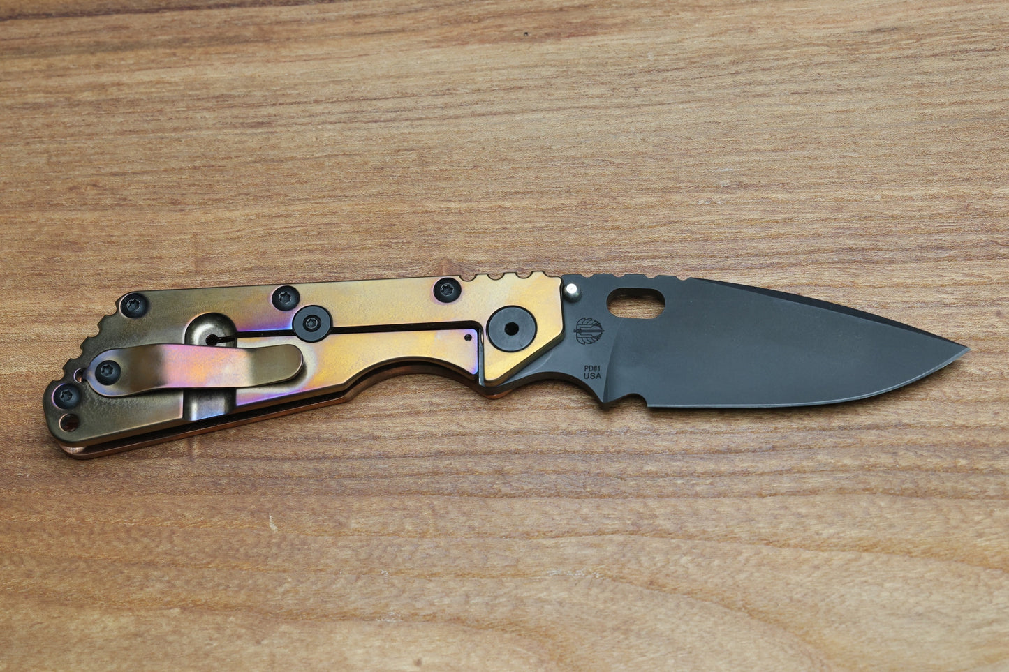 STRIDER KNIVES SMF BLACK PD#1 BLADE, COPPER TOP, HEAT TREATED TITANIUM FRAME