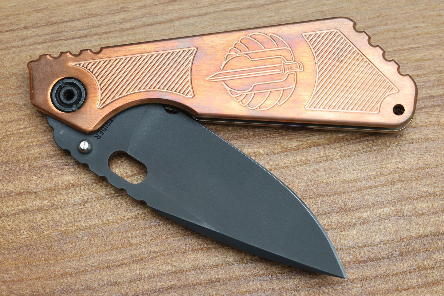 STRIDER KNIVES SMF BLACK PD#1 BLADE, COPPER TOP, HEAT TREATED TITANIUM FRAME