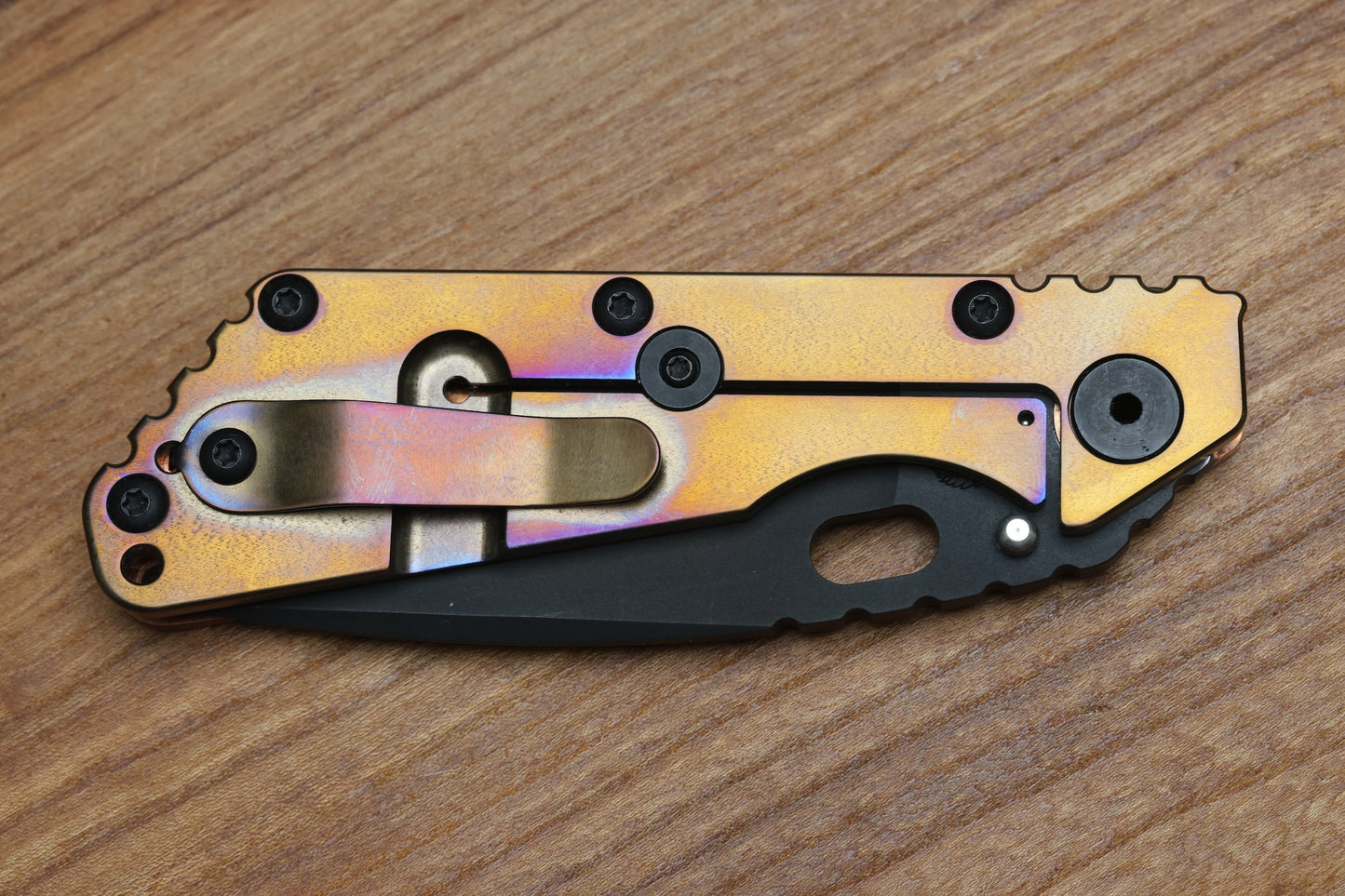 STRIDER KNIVES SMF BLACK PD#1 BLADE, COPPER TOP, HEAT TREATED TITANIUM FRAME