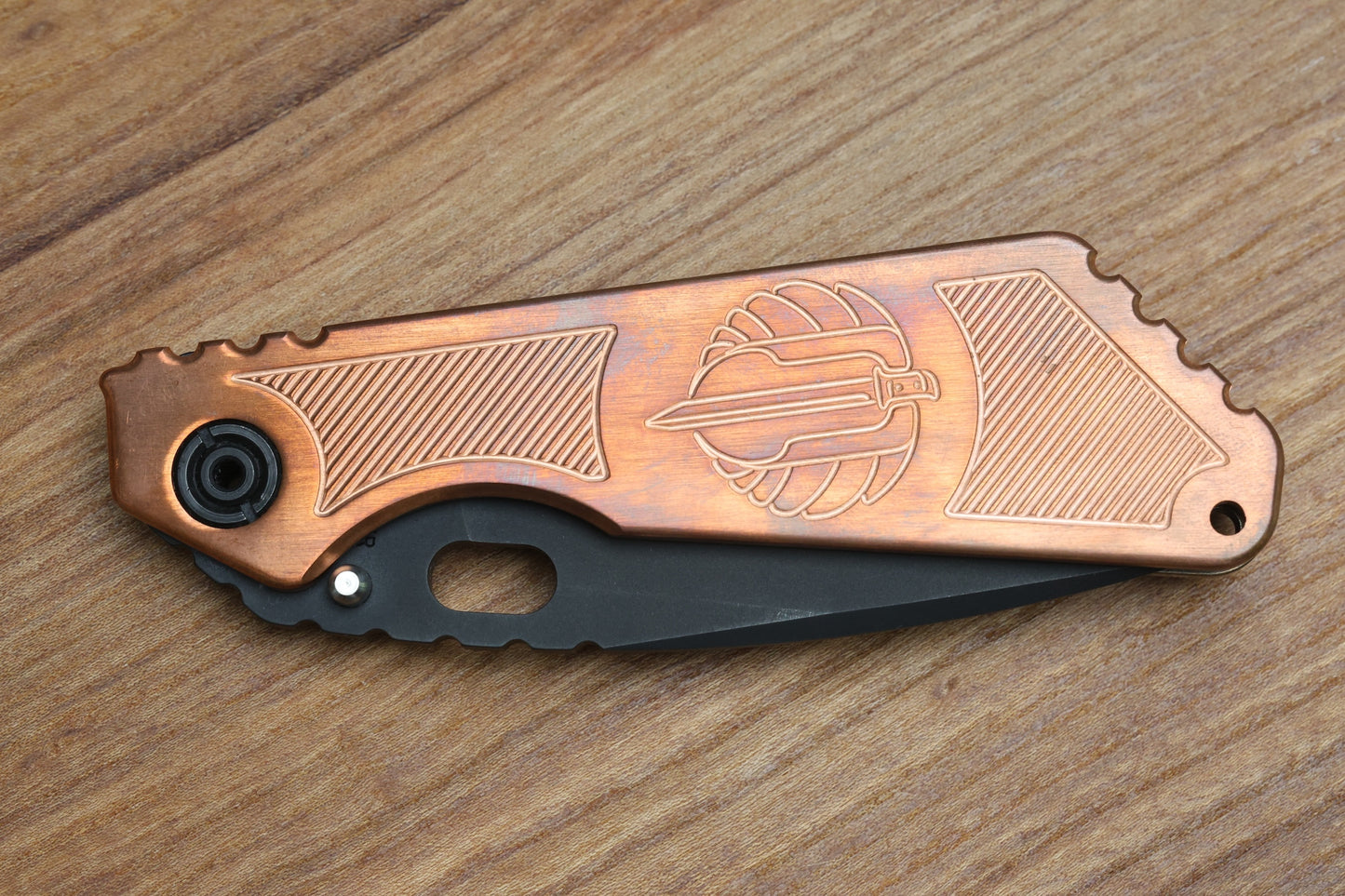 STRIDER KNIVES SMF BLACK PD#1 BLADE, COPPER TOP, HEAT TREATED TITANIUM FRAME