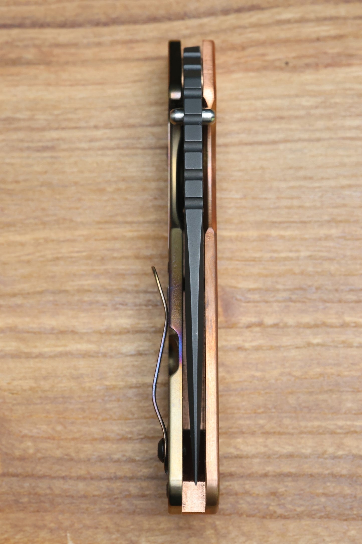 STRIDER KNIVES SMF BLACK PD#1 BLADE, COPPER TOP, HEAT TREATED TITANIUM FRAME