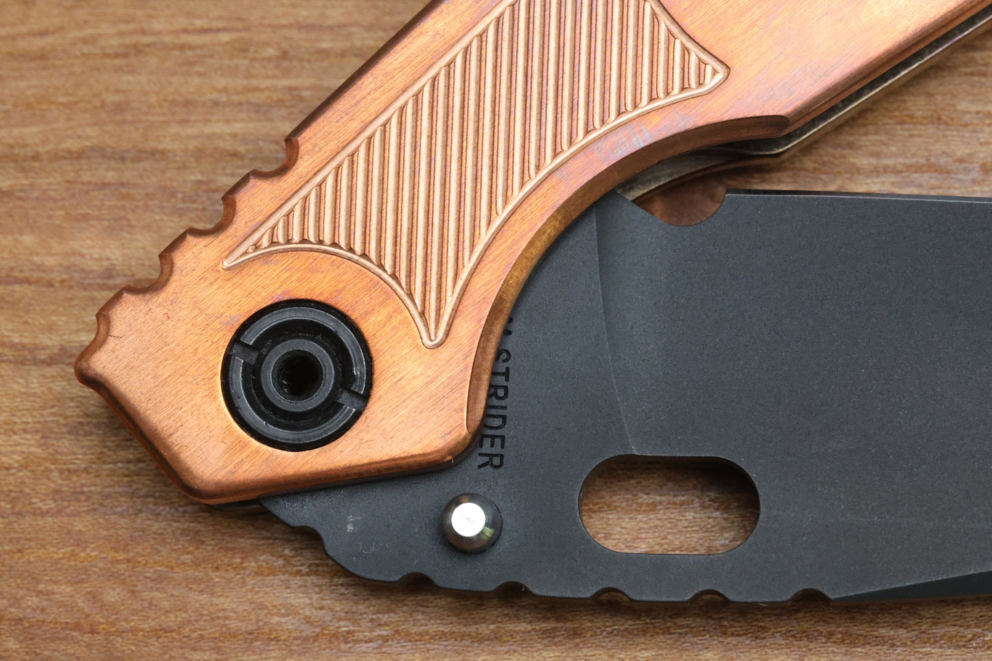 STRIDER KNIVES SMF BLACK PD#1 BLADE, COPPER TOP, HEAT TREATED TITANIUM FRAME