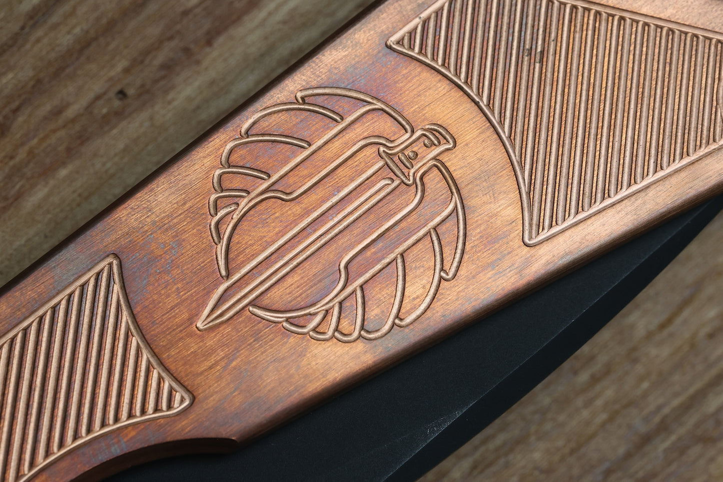 STRIDER KNIVES SMF BLACK PD#1 BLADE, COPPER TOP, HEAT TREATED TITANIUM FRAME
