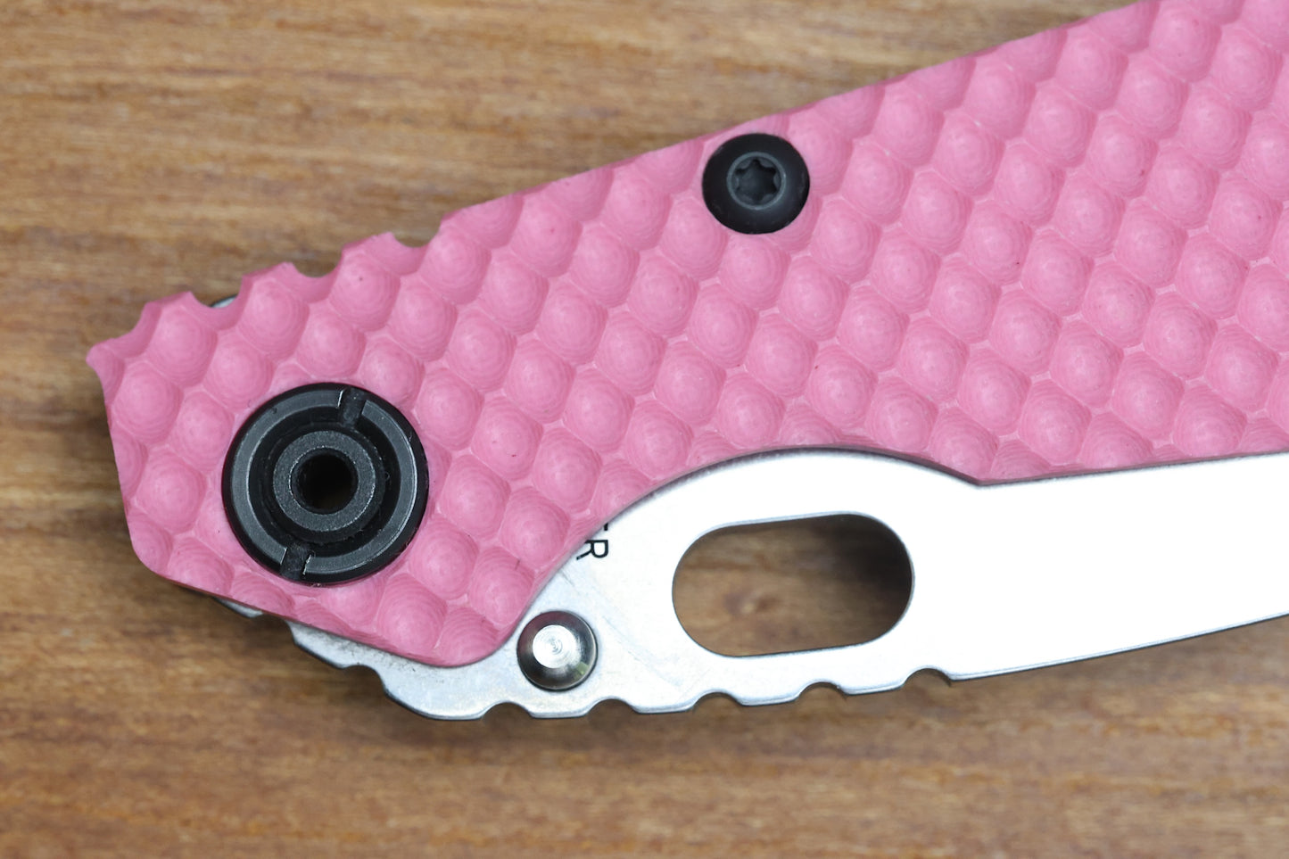 STRIDER KNIVES SNG TWO-TONE SATIN/ STONEWASHED MAGNACUT TANTO BLADE, PINK G10 GUNNER GRIP TOP, STONEWASHED GUNNER GRIP TITANIUM FRAME