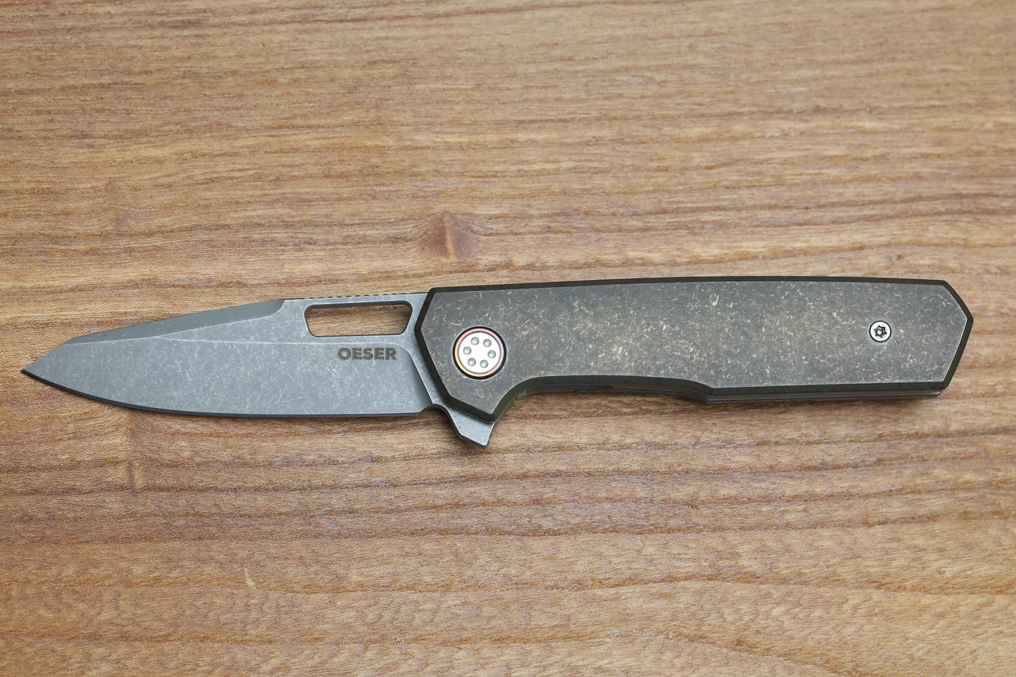 MECHFORCE KNIVES OESER NEBO V2 TUMBLED BRONZE TITANIUM HANDLES & ELMAX